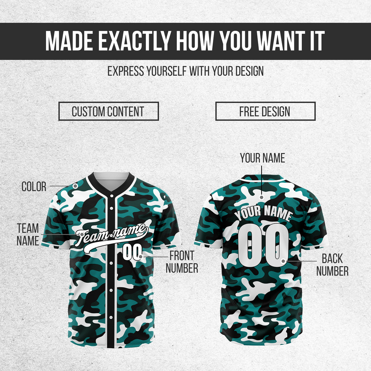 Custom Shadow Command Teal Baseball Sports Jersey Personalized Uniform with Name & Number