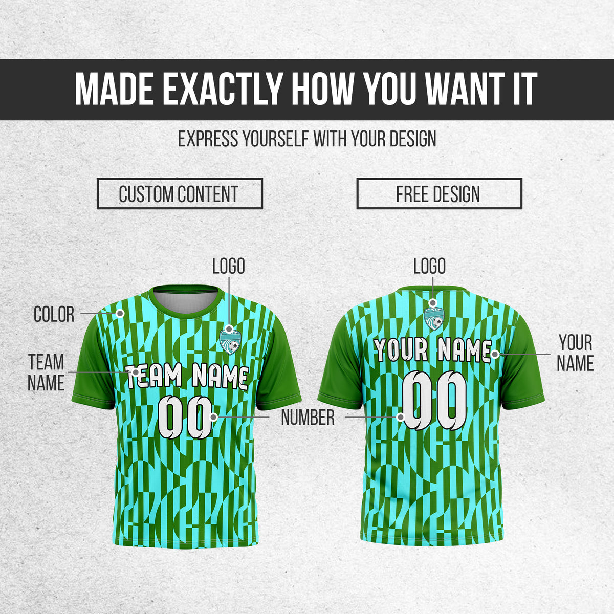 Custom Pulse Grid R-Full Pattern Soccer Green Sport Tops Jersey