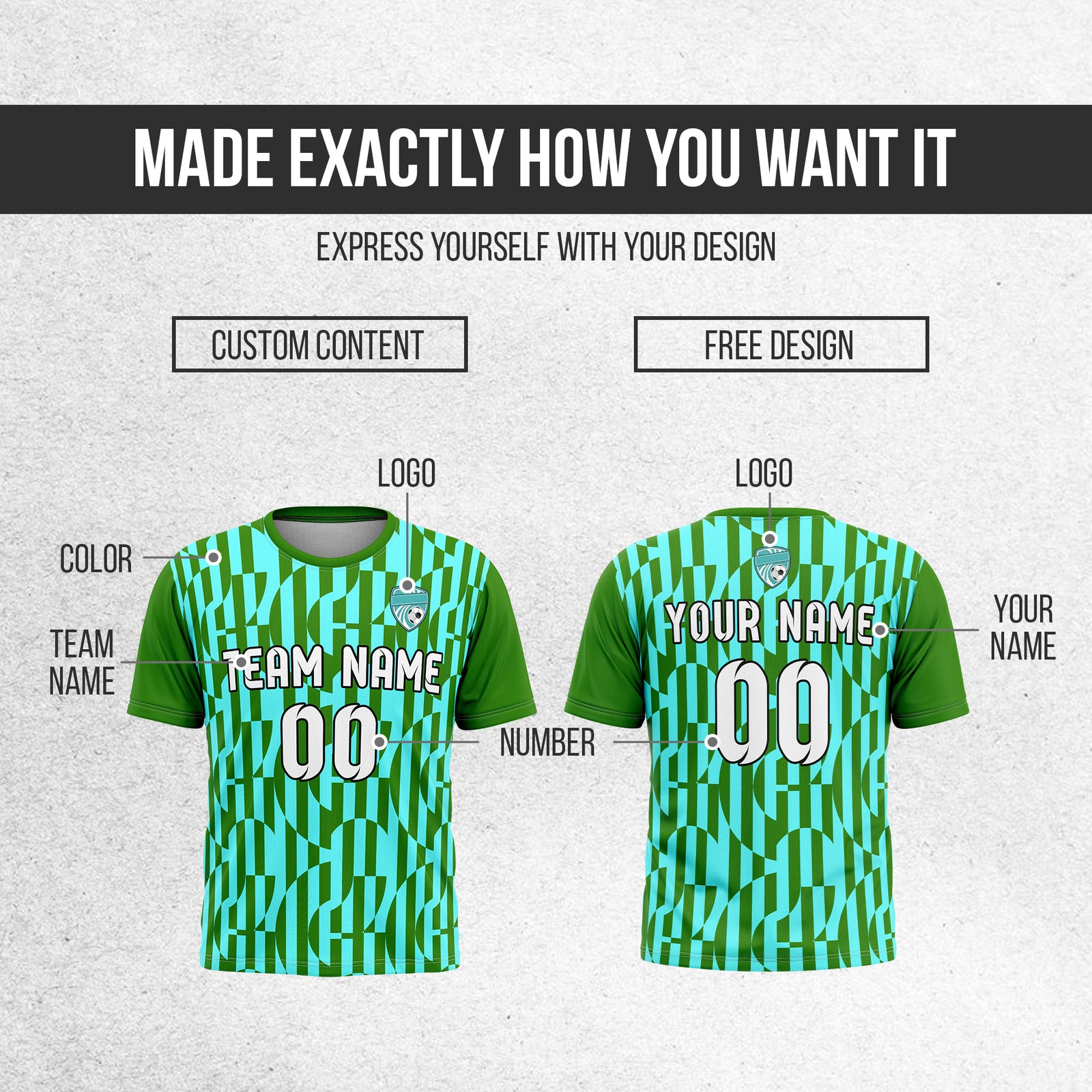 Custom Pulse Grid R-Full Pattern Soccer Green Sport Tops Jersey