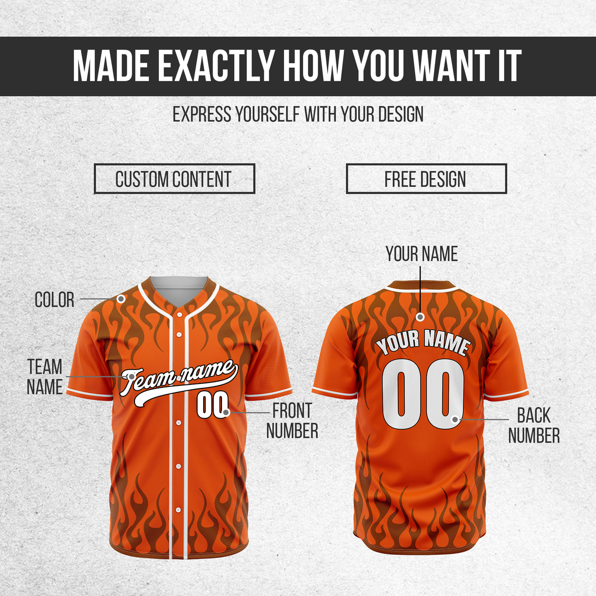 Custom Frostburn Orange Baseball Sports Jersey Personalized Uniform with Name & Number