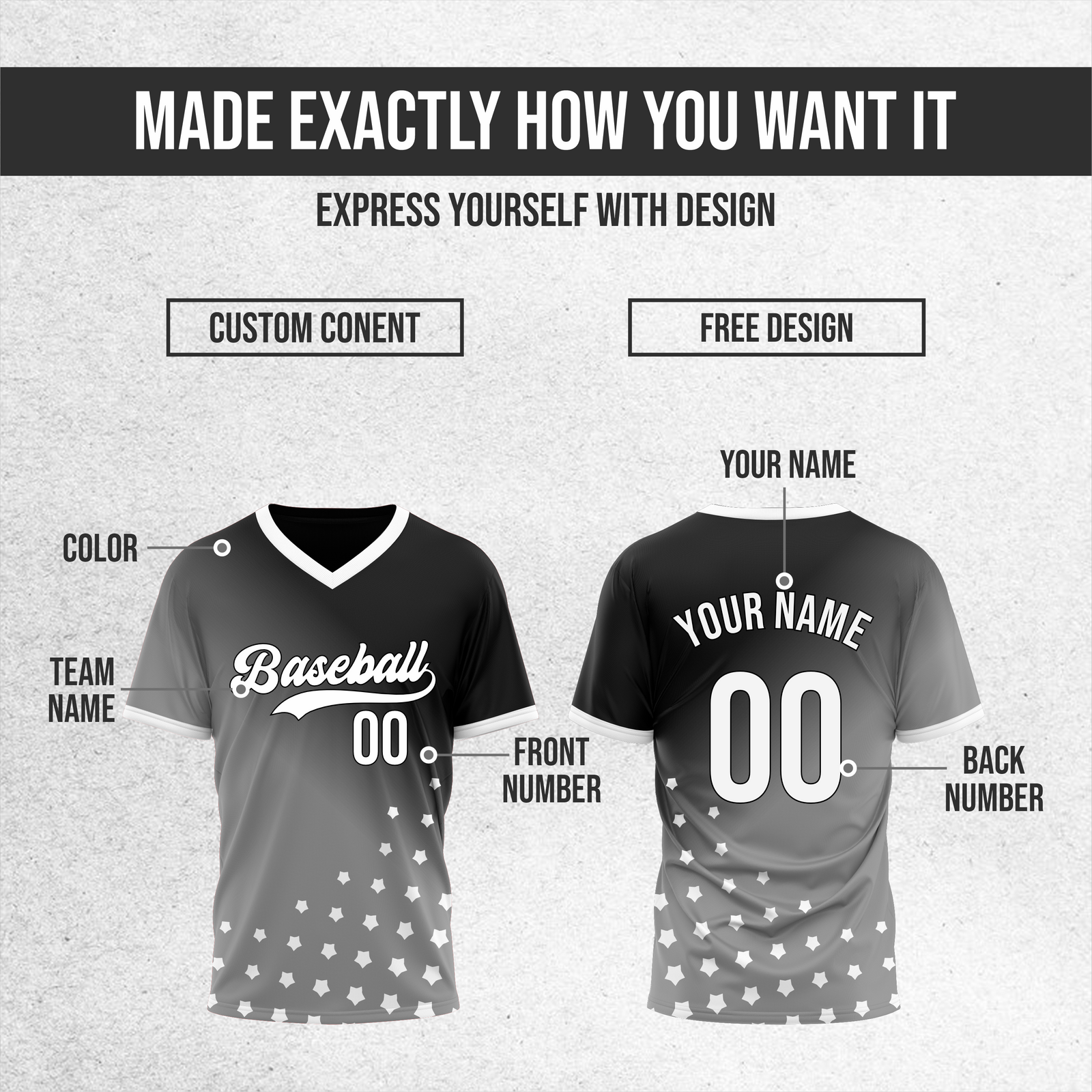 Custom Twilight Stars Baseball Dark Grey Sports Jersey Personalized Uniform with Name & Number