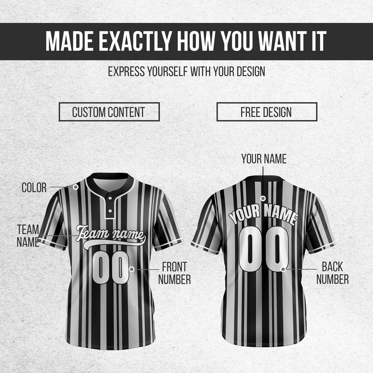 Custom Stripe Fusion Black Baseball Sports Jersey Personalized Uniform with Name & Number