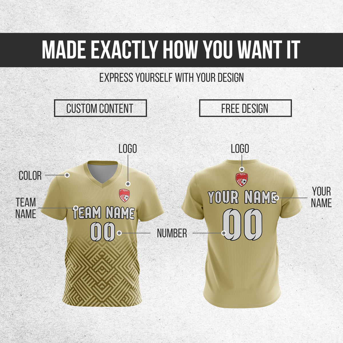 Custom Shadow Line V-Side Pattern khaki Soccer sport Tops Jersey