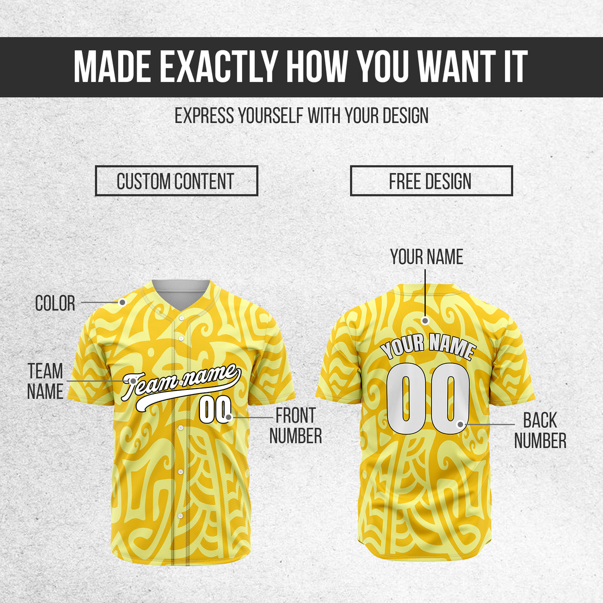 Custom Hawaii Blaze Yellow Baseball Sports Jersey Personalized Uniform with Name & Number