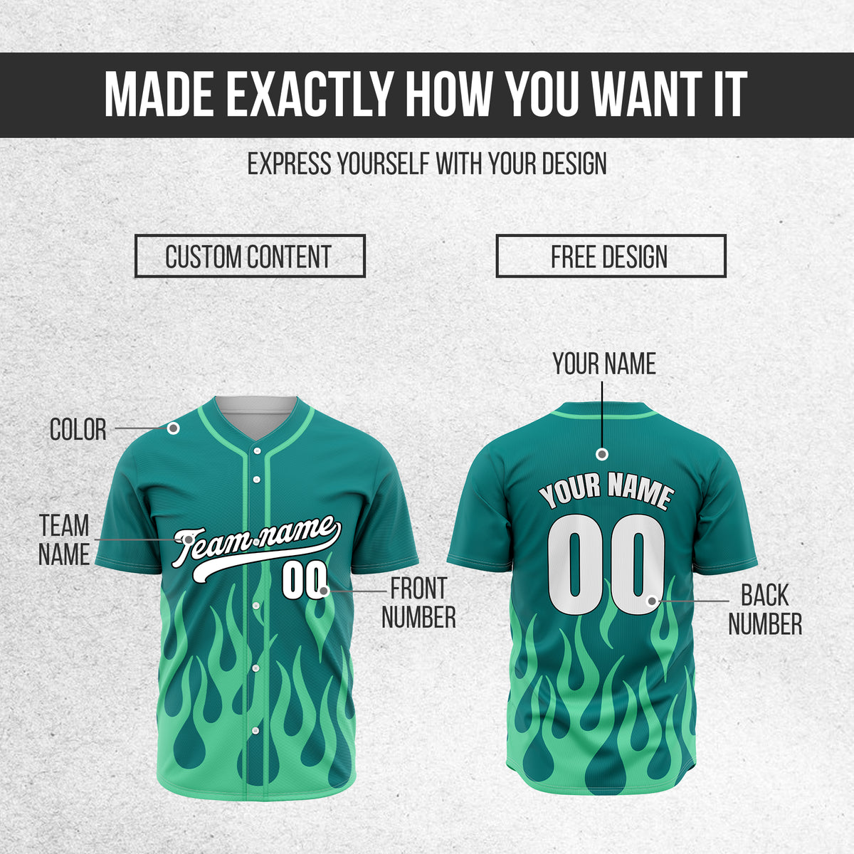 Custom Frost Fire Teal Baseball Sports Jersey Personalized Uniform with Name & Number