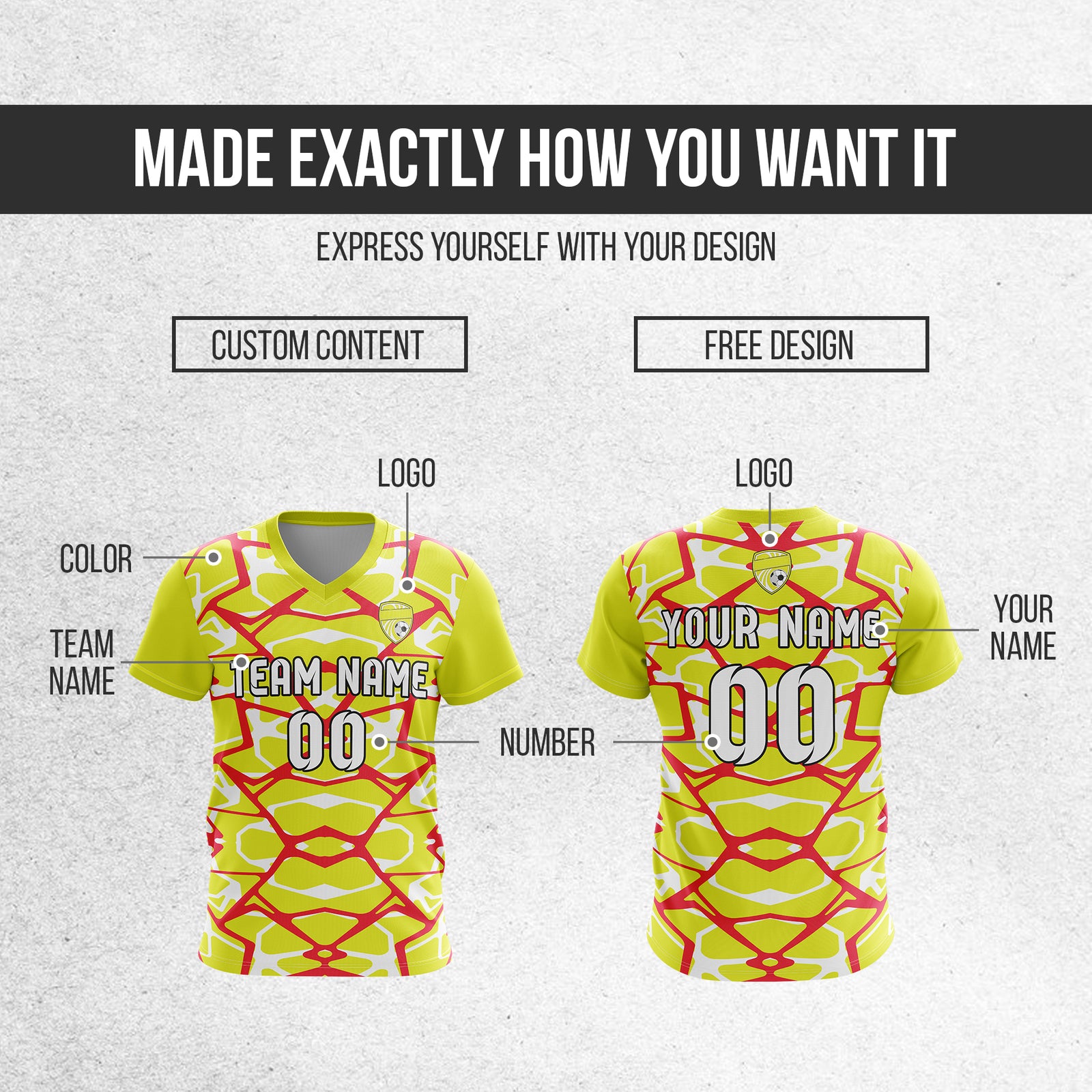 Custom Wild Pulse V-Full Pattern Yellow Soccer sport Tops Jersey