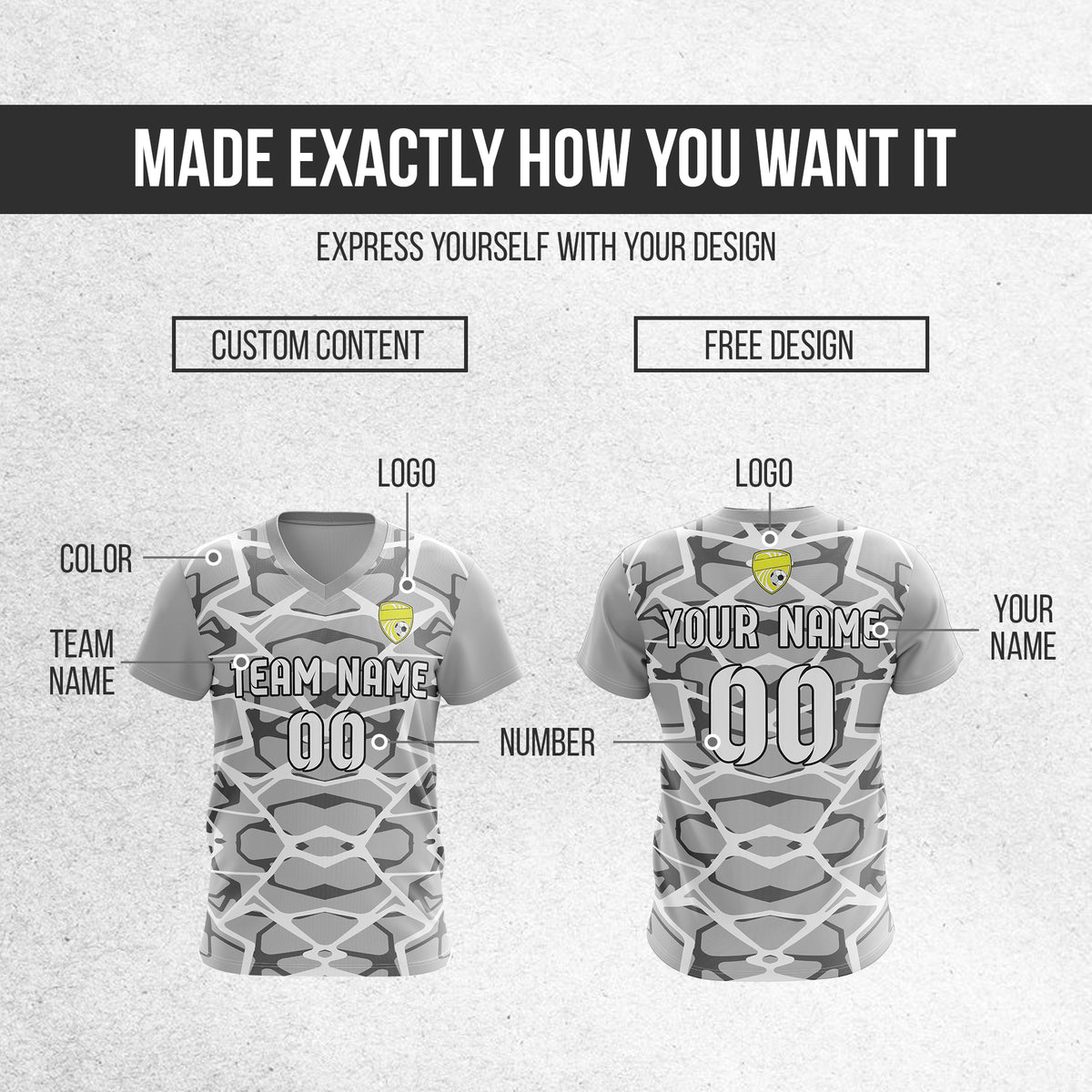 Custom Wild Pulse V-Full Pattern Grey Soccer sport Tops Jersey