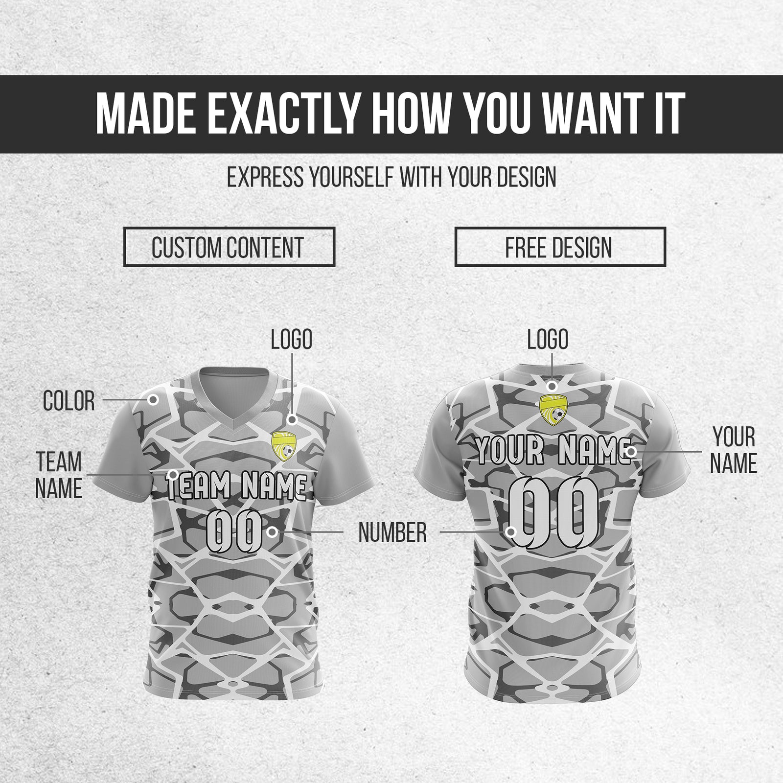 Custom Wild Pulse V-Full Pattern Grey Soccer sport Tops Jersey
