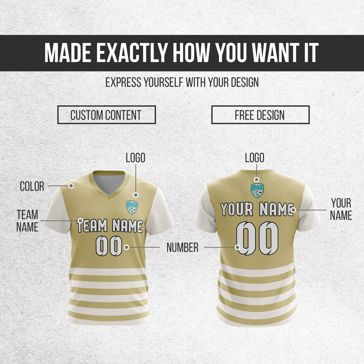 Custom BaseLine V Stripe Pattern khaki Soccer sport Tops Jersey