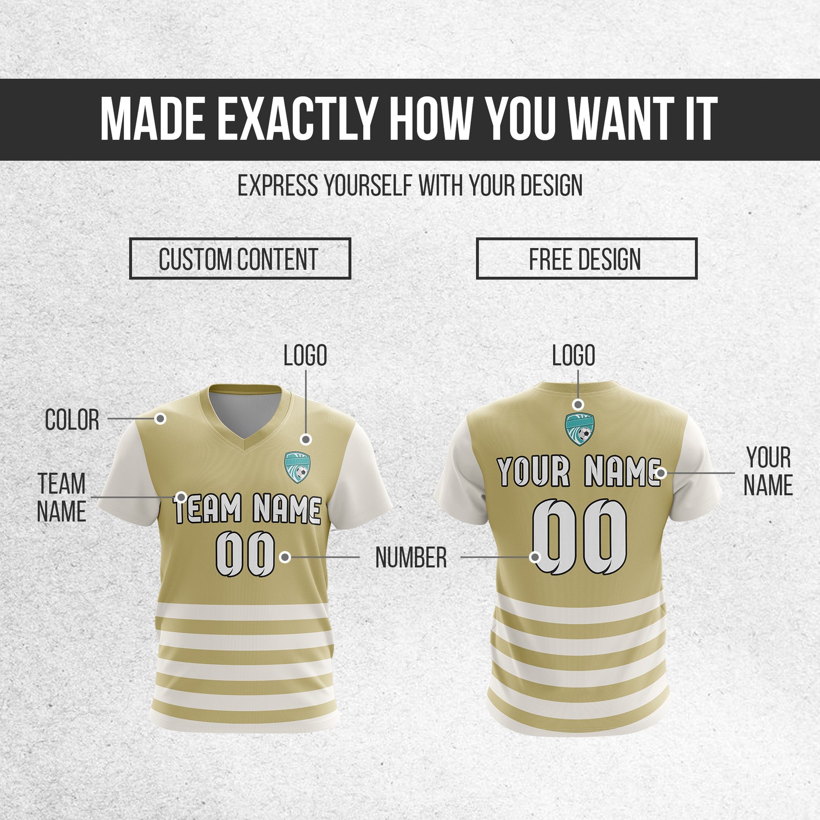 Custom BaseLine V Stripe Pattern khaki Soccer sport Tops Jersey