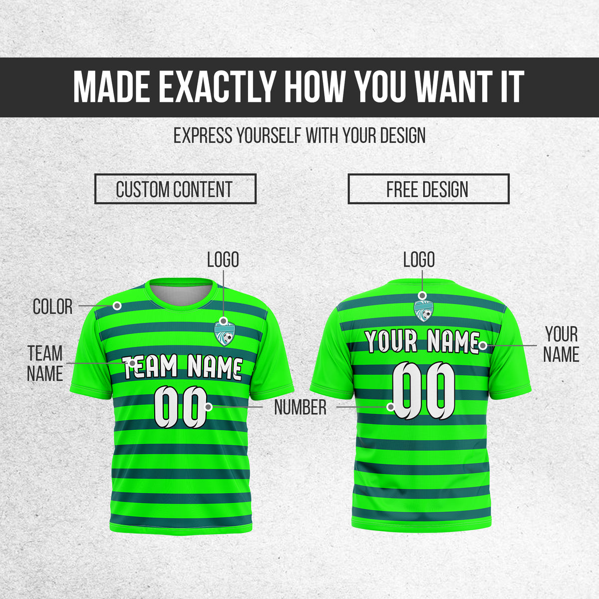 Custom Royal Stripe Neon Green Soccer sport Tops Jersey