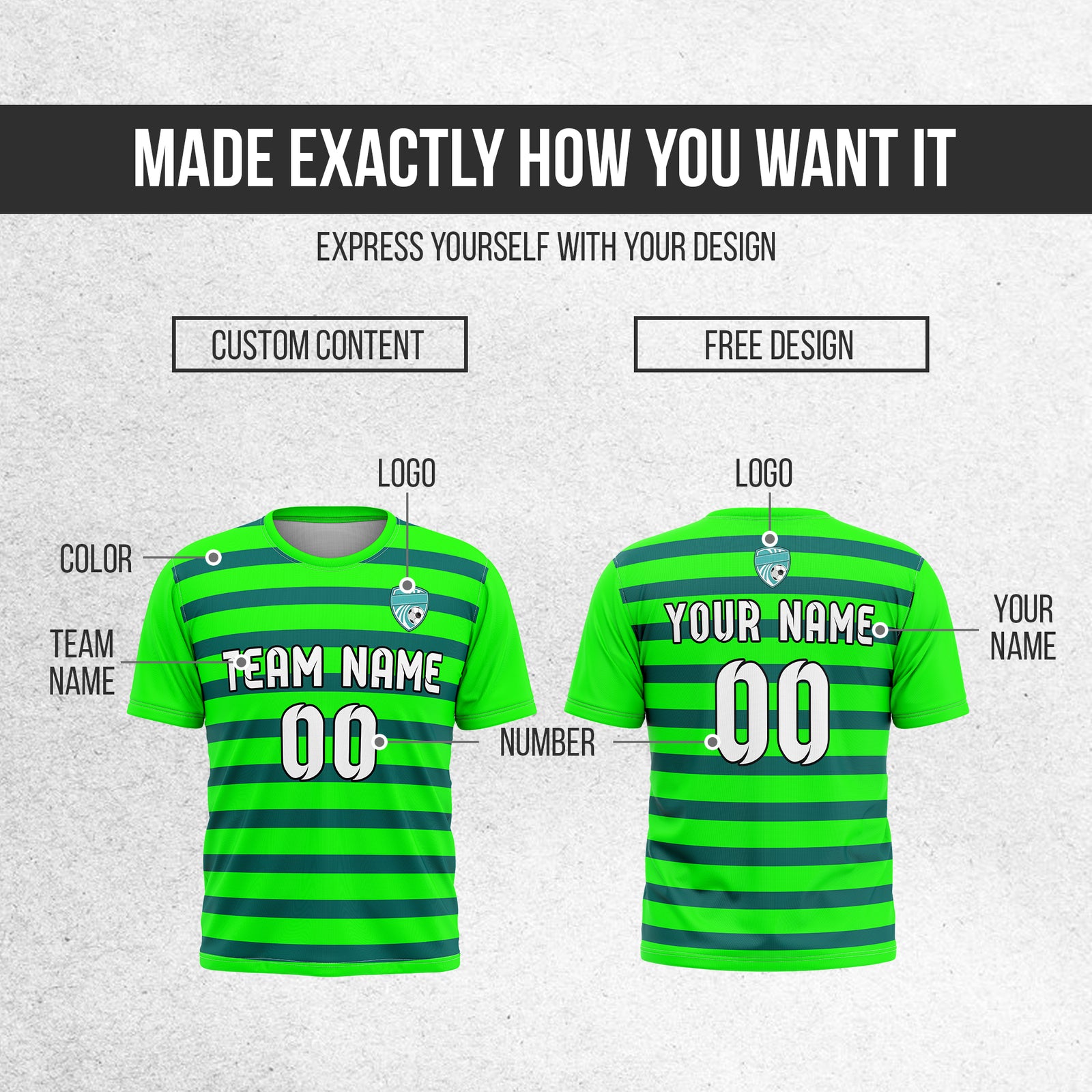 Custom Royal Stripe Neon Green Soccer sport Tops Jersey