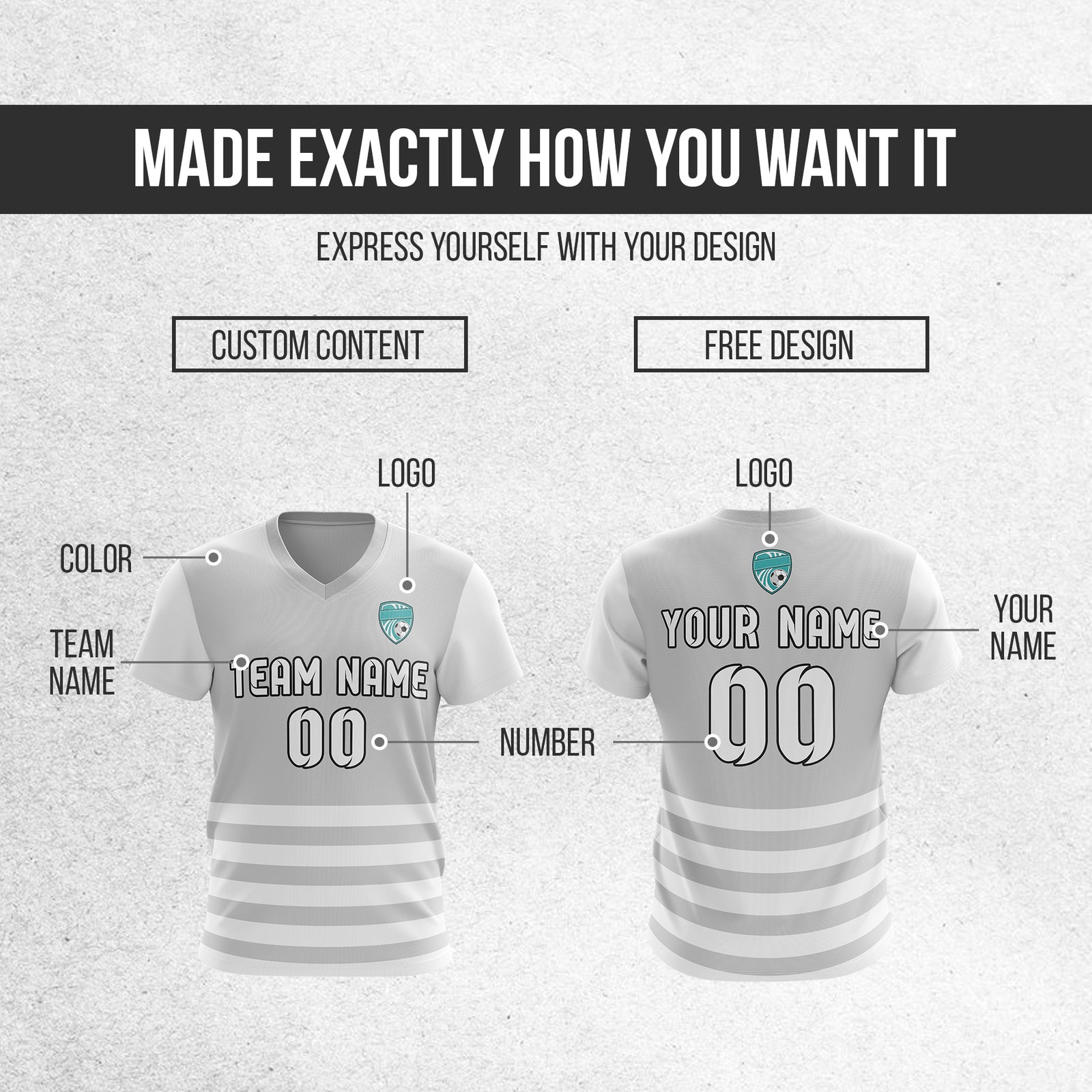 Custom BaseLine V Stripe Pattern Grey Soccer sport Tops Jersey