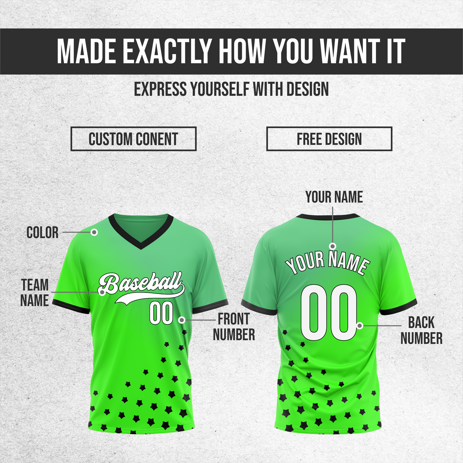 Custom Twilight Stars Baseball Green Sports Jersey Personalized Uniform with Name & Number
