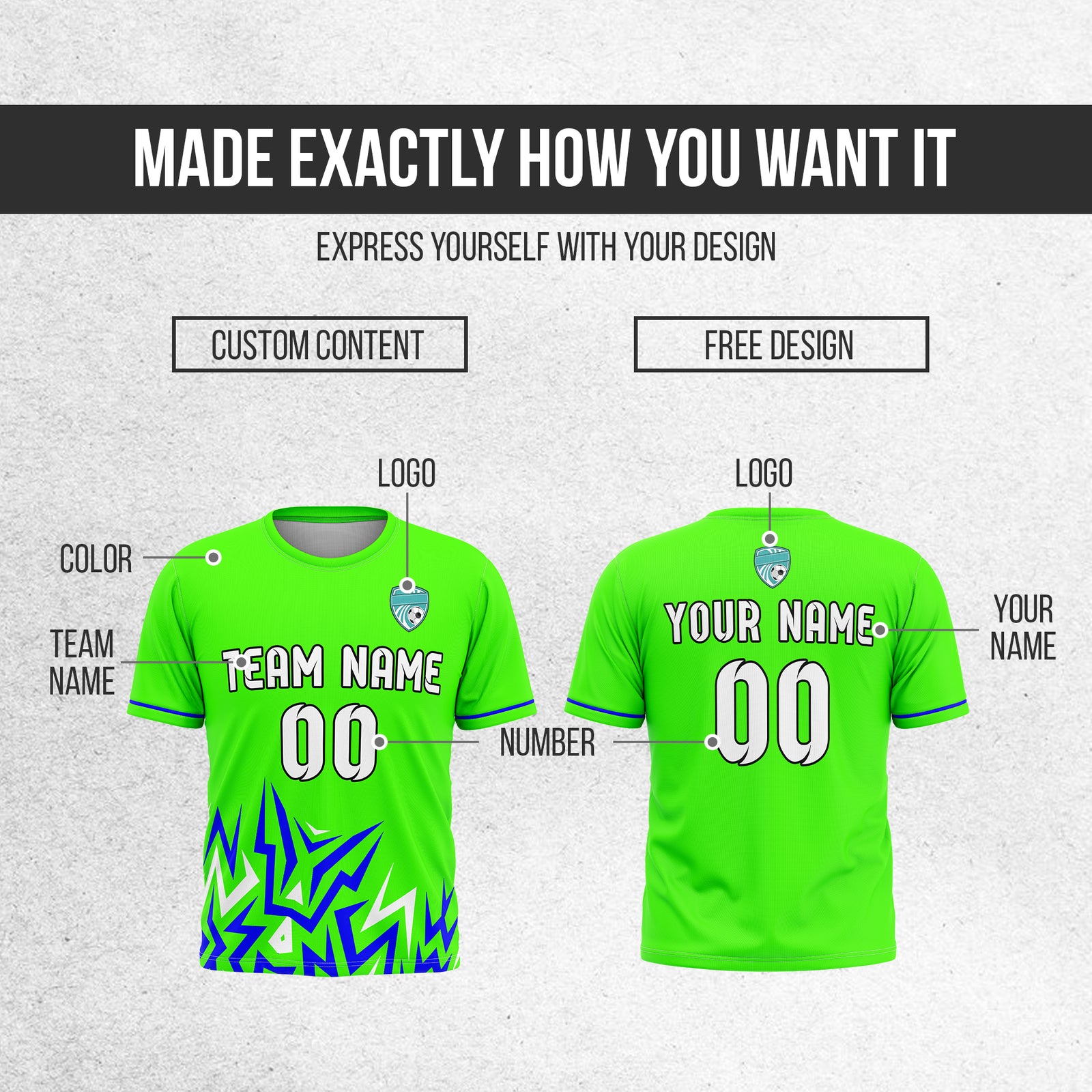 Custom Spark Strike R Side Pattern Soccer Neon Green Sport Tops Jersey