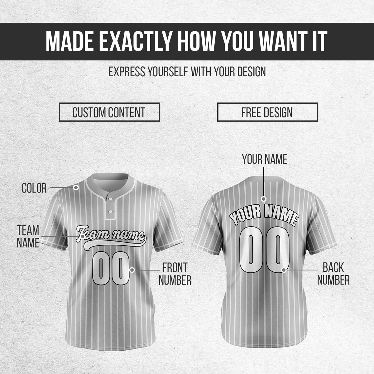 Custom Pinstripe Baseball Grey Sports Jersey Personalized Uniform with Name & Number