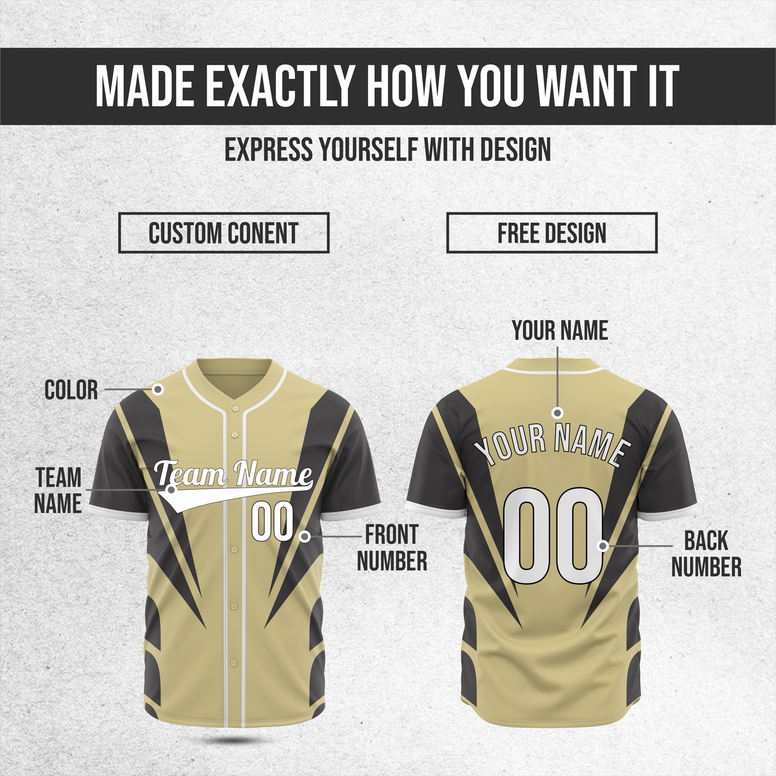 Custom Panel Flow Baseball Khaki Sports Jersey Personalized Uniform with Name & Number