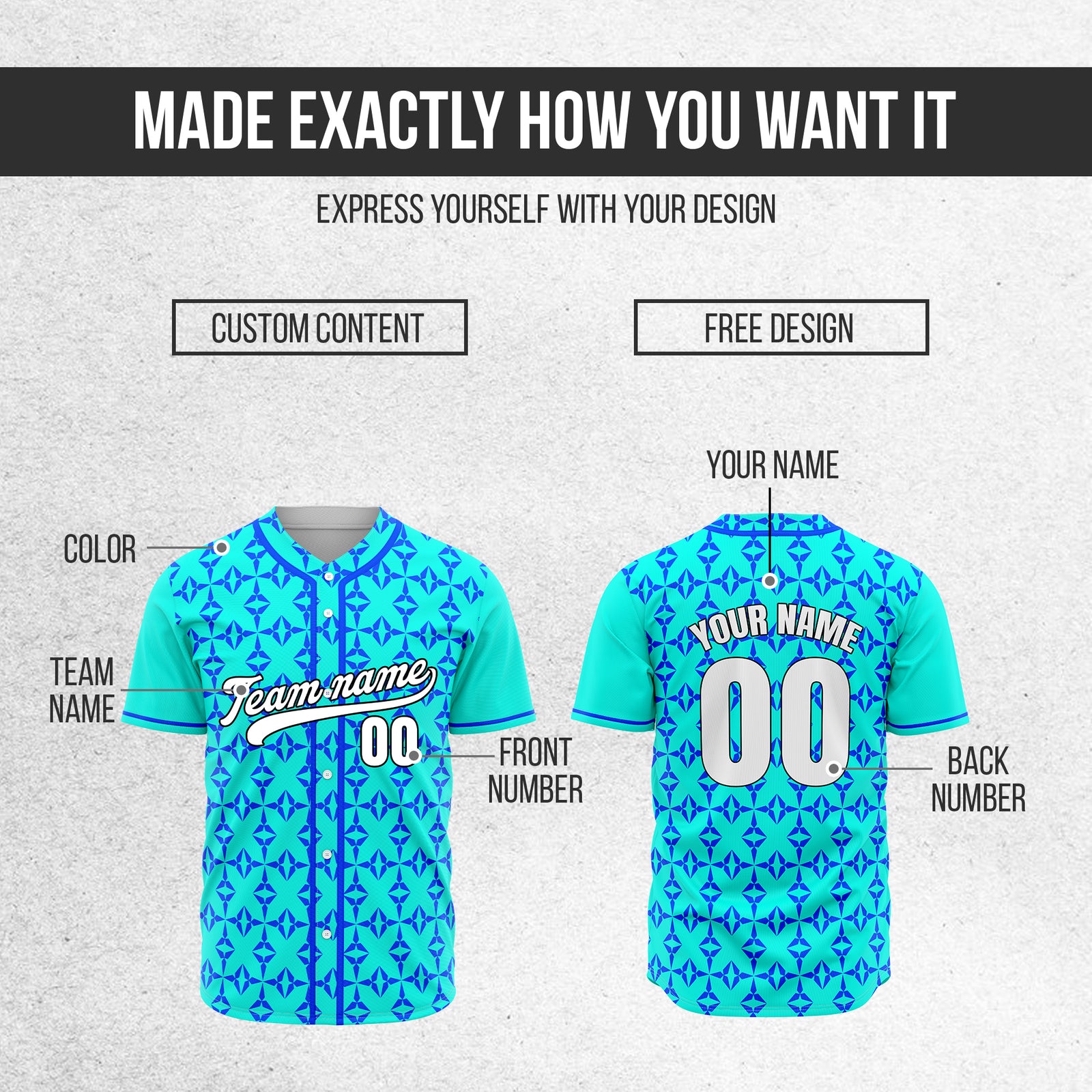 Custom Rhombic Aqua Baseball Sports Jersey Personalized Uniform with Name & Number