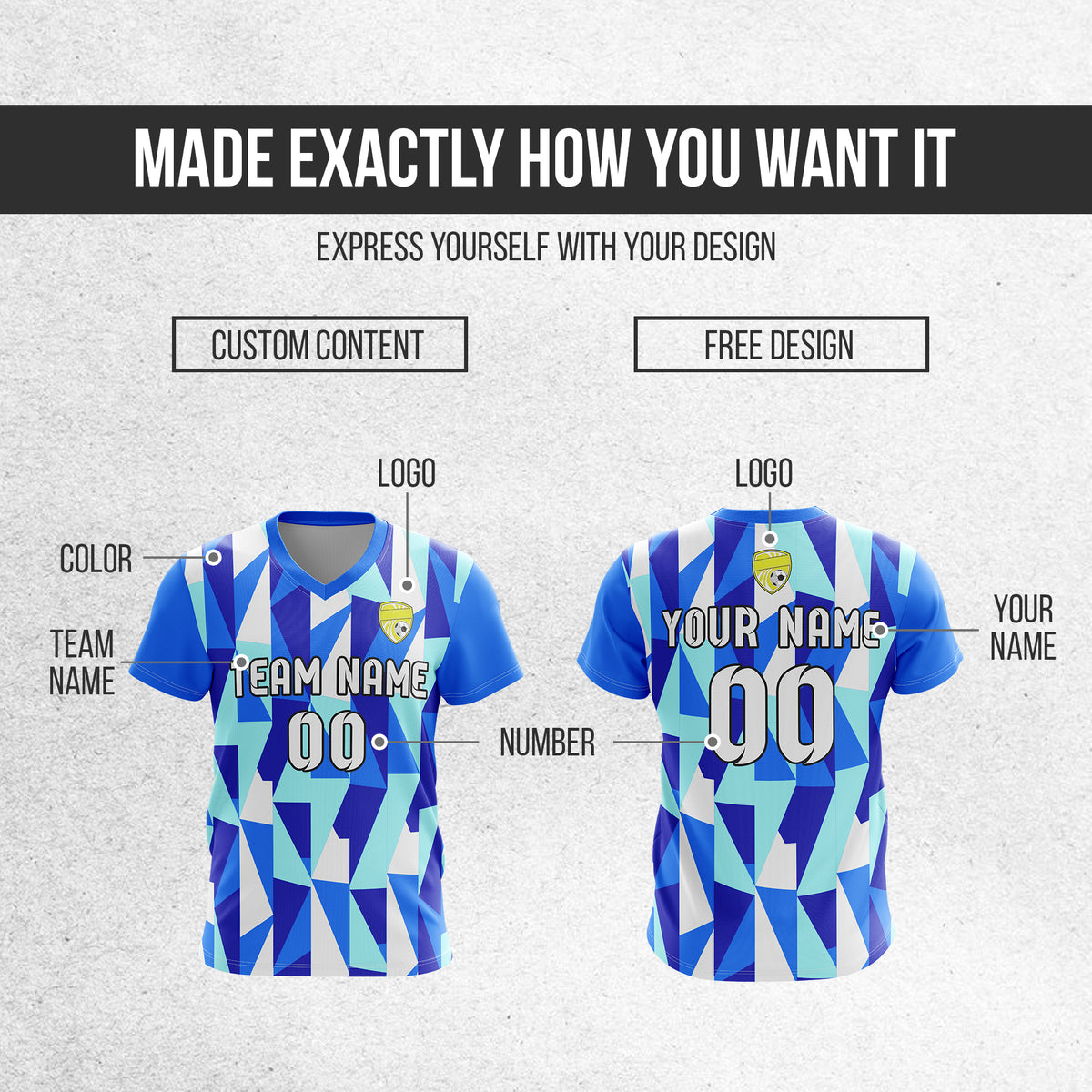 Custom Crystal V-Full Pattern Blue Soccer sport Tops Jersey
