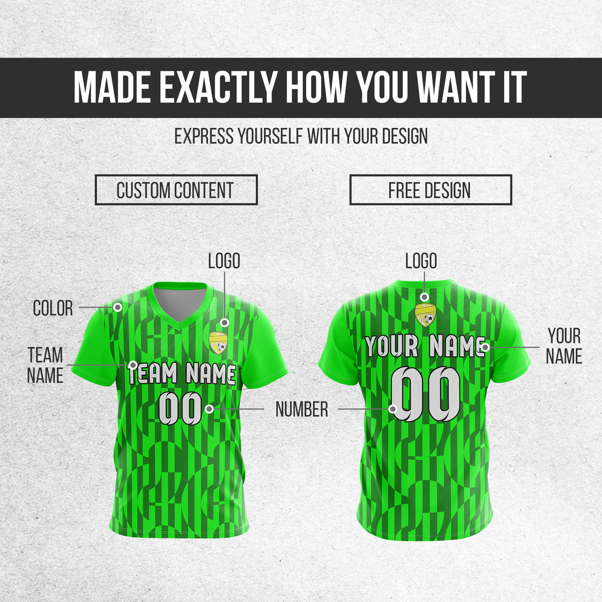 Custom Pulse Grid V-Full Pattern Neon Green Soccer sport Tops Jersey