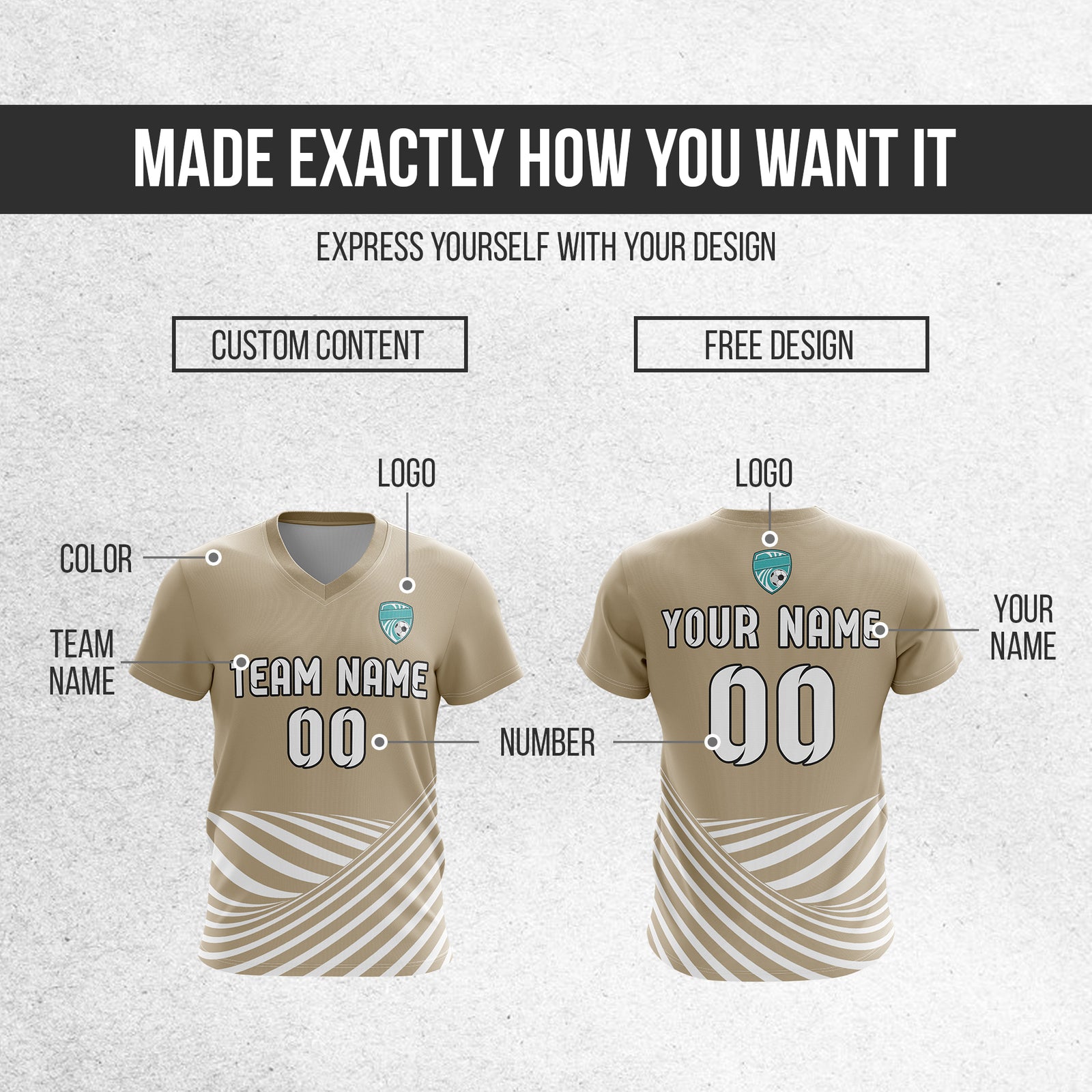Custom WaveLine Stripe V-Neck khaki Soccer sport Tops Jersey