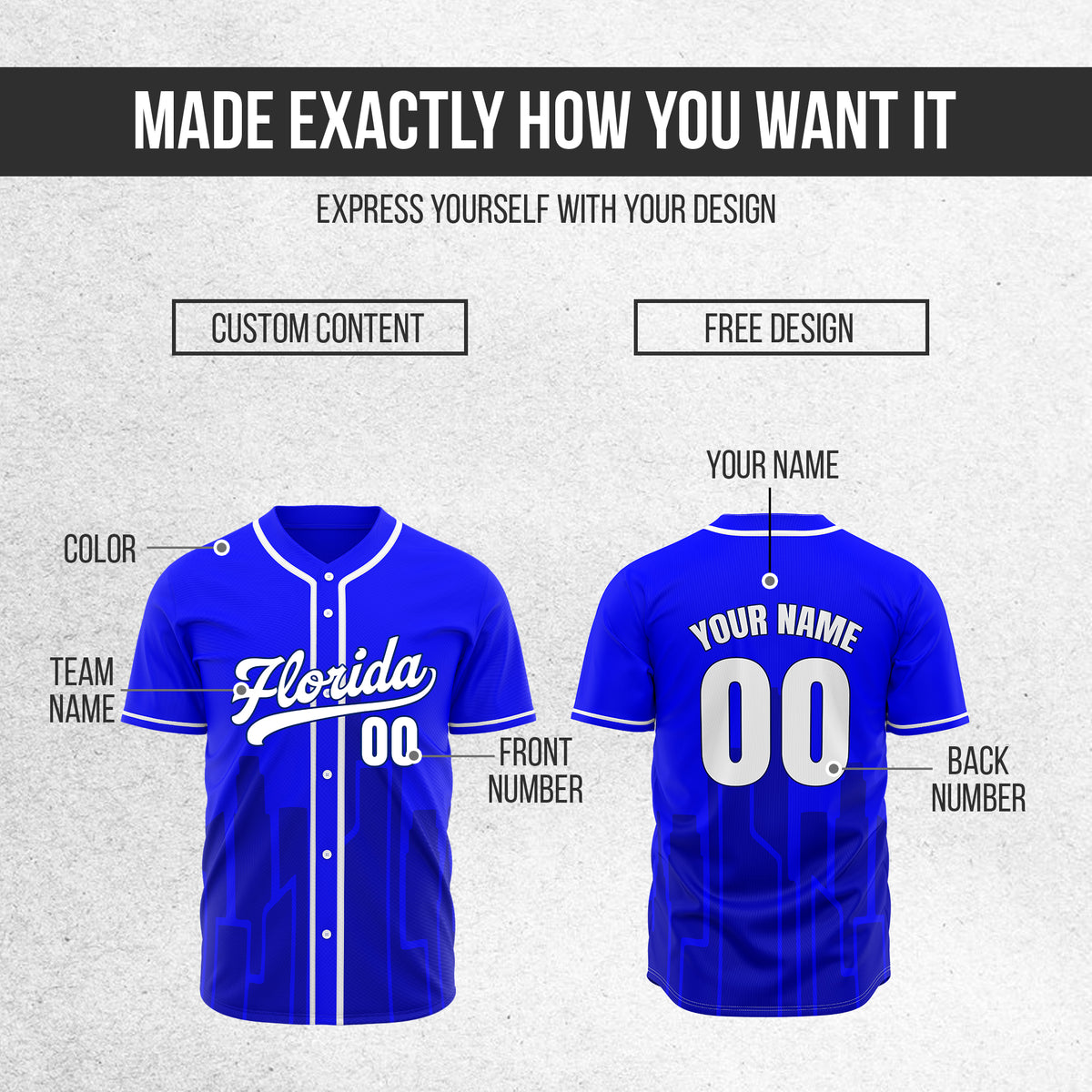 Custom City Flux Blue Baseball Sports Jersey Personalized Uniform with Name & Number