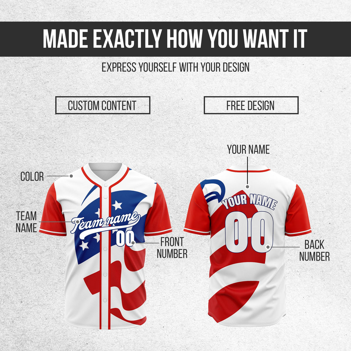 Custom Patriot Stripes Baseball Sports Jersey Personalized Uniform with Name & Number