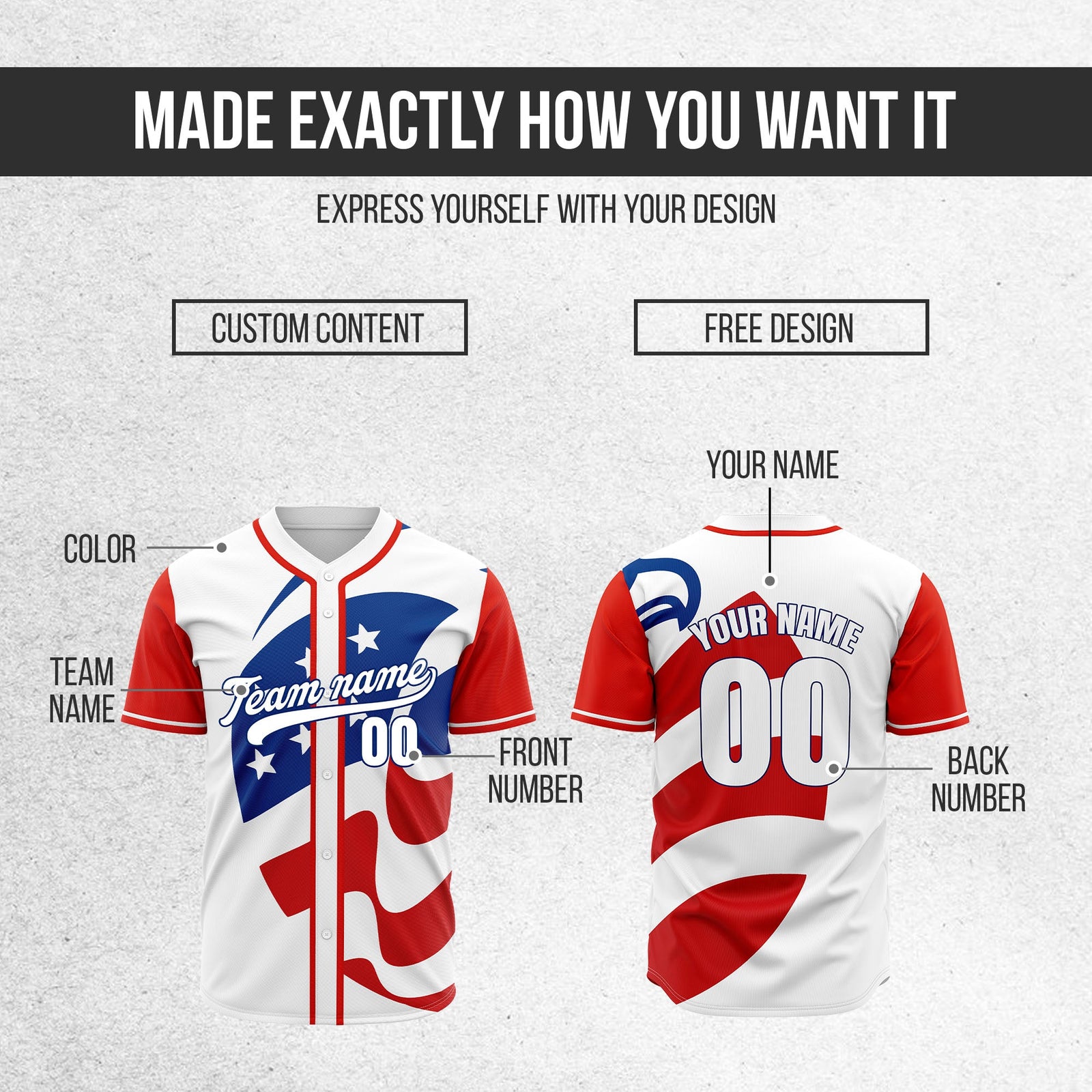 Custom Patriot Stripes Baseball Sports Jersey Personalized Uniform with Name & Number
