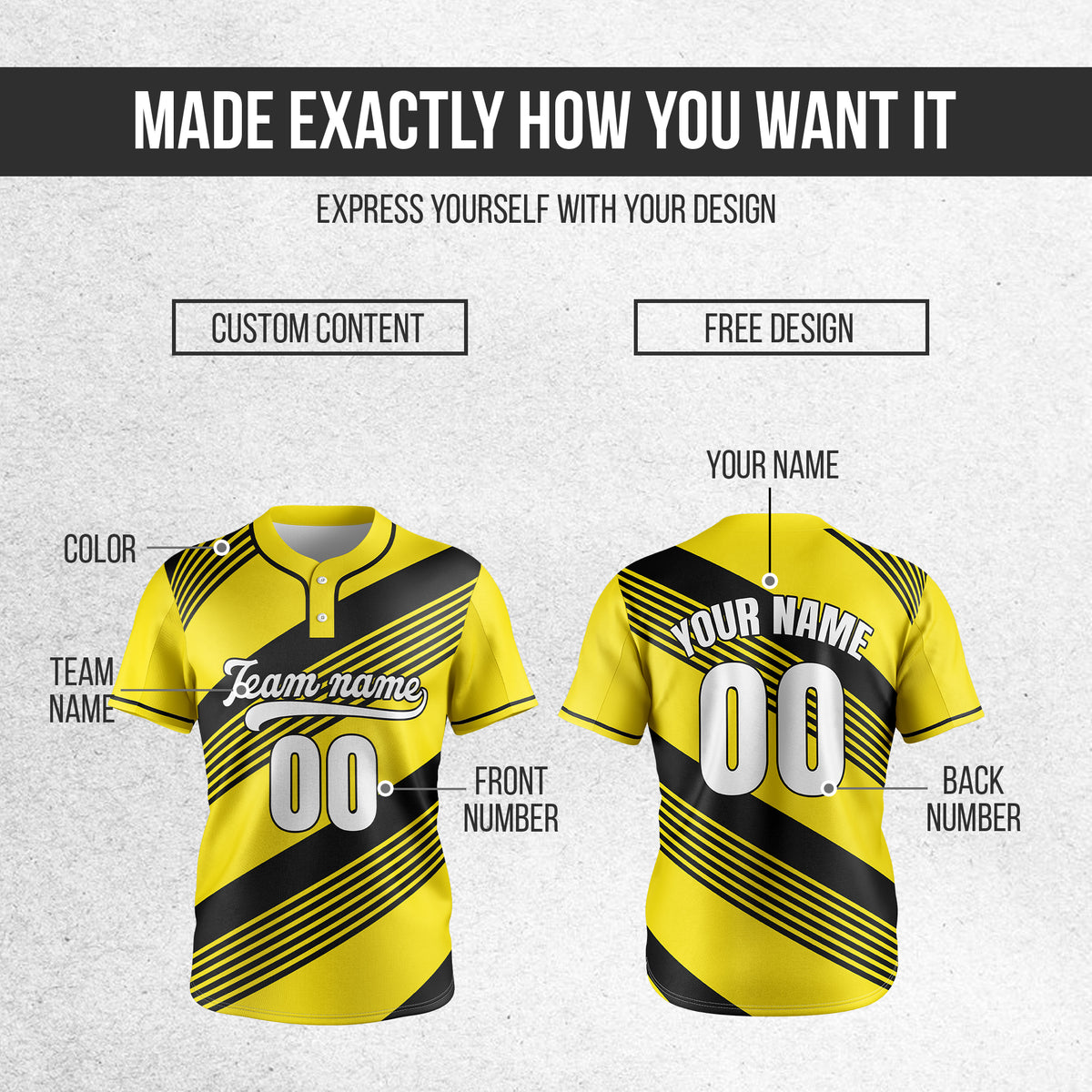 Custom Crossfire Yellow Baseball Sports Jersey Personalized Uniform with Name & Number