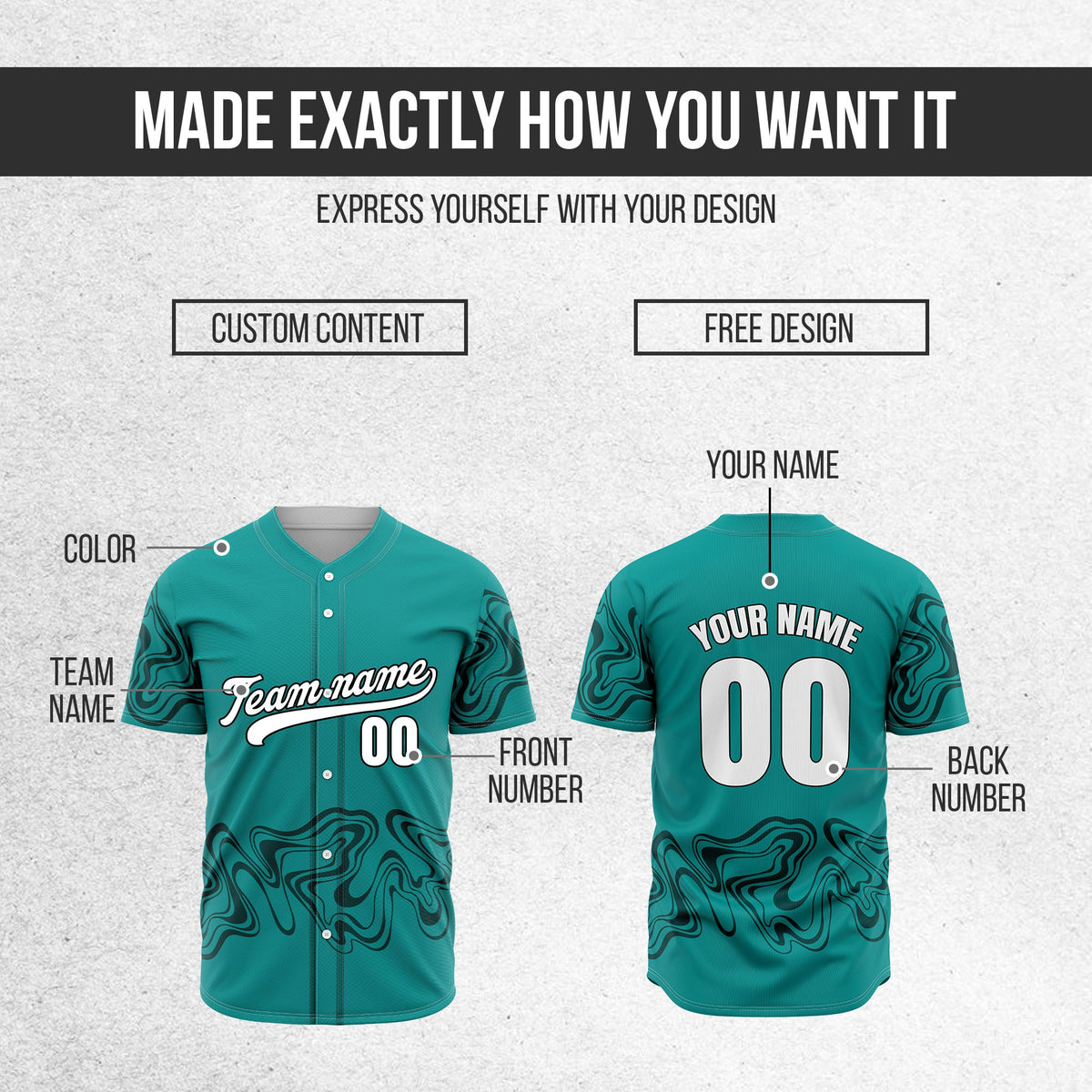 Custom Teal Baseball Wave Sports Jersey Personalized Uniform with Name & Number