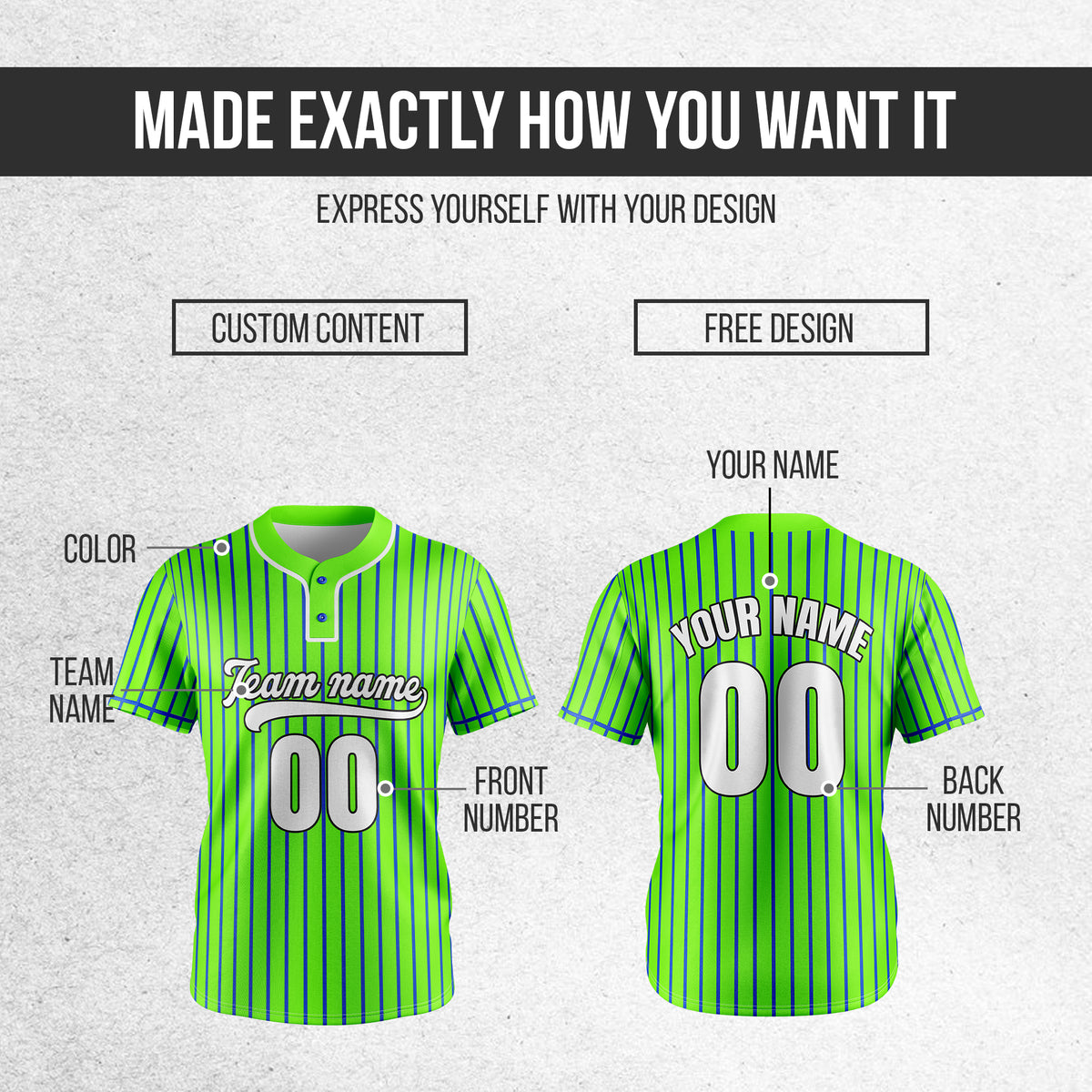 Custom Pinstripe Baseball Neon Green Sports Jersey Personalized Uniform with Name & Number