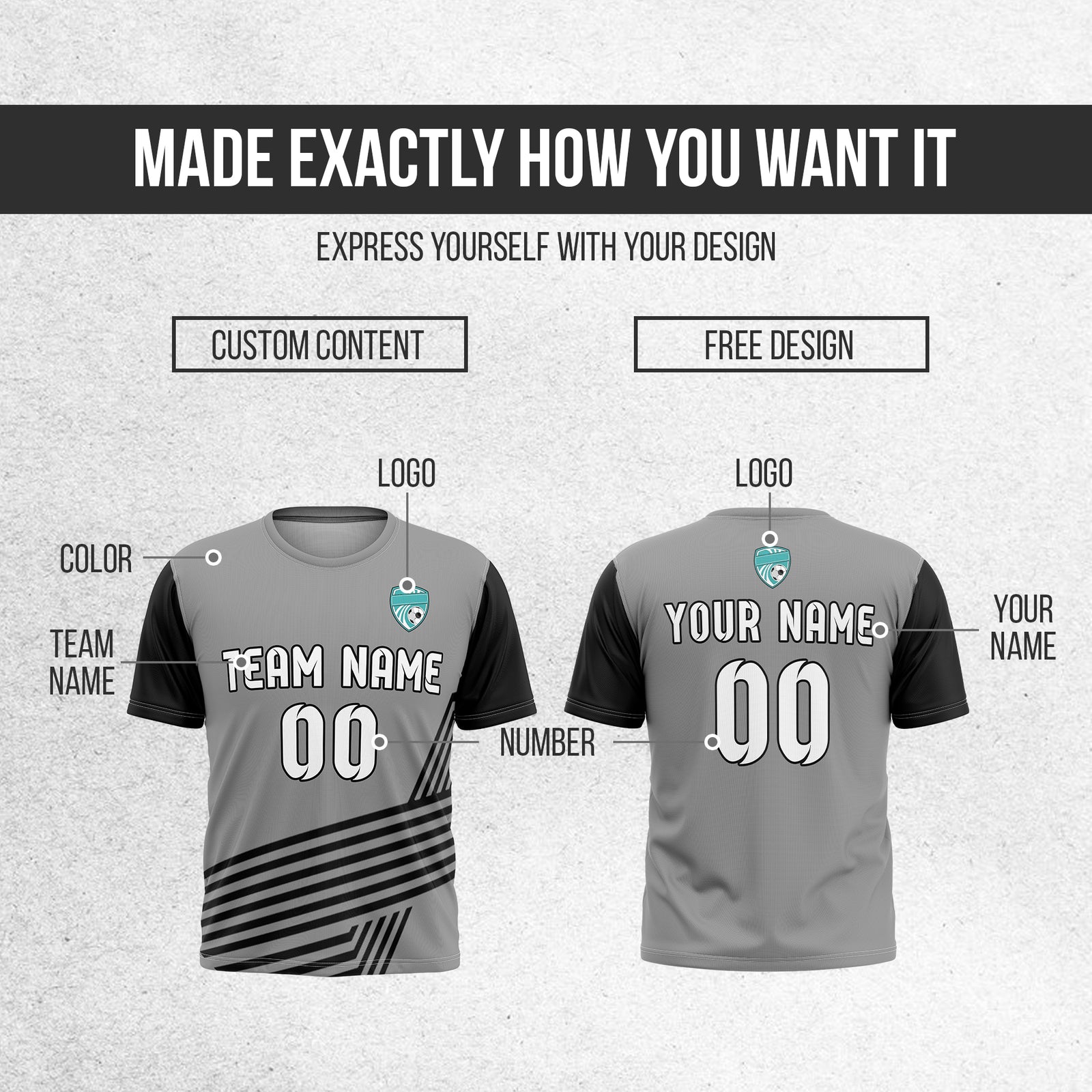 Custom Rapid Line R Side Pattern Soccer Dark Grey sport Tops Jersey