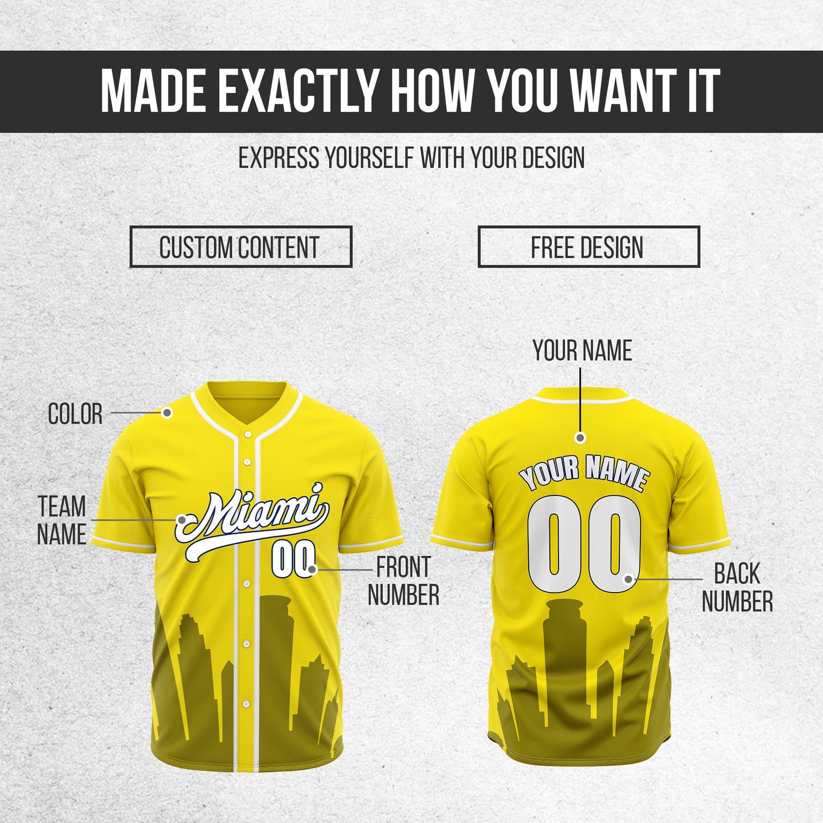 Custom City Tide Yellow Baseball Sports Jersey Personalized Uniform with Name & Number
