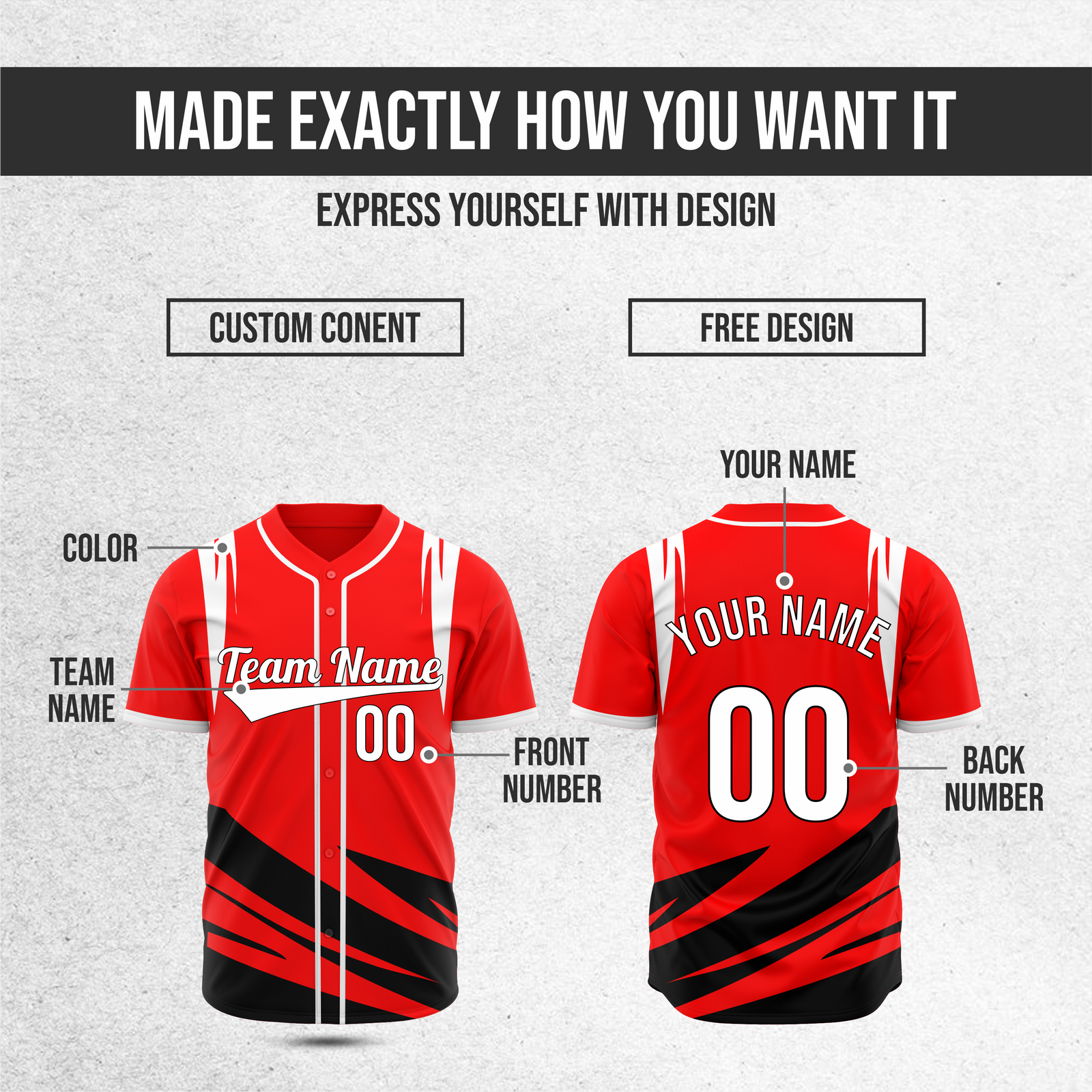 Custom Curve Edge Baseball Red Sports Jersey Personalized Uniform with Name & Number
