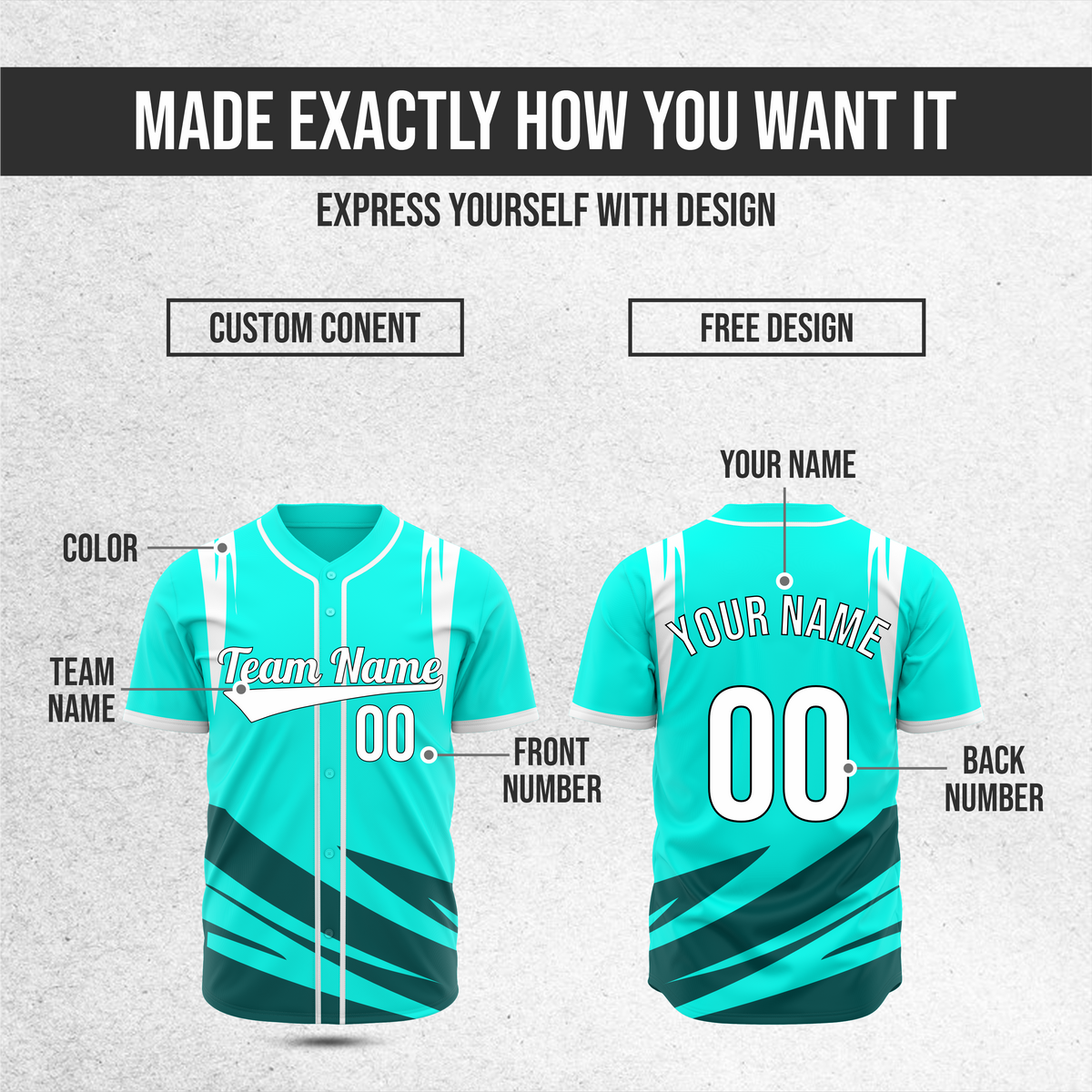 Custom Curve Edge Baseball Aqua Sports Jersey Personalized Uniform with Name & Number