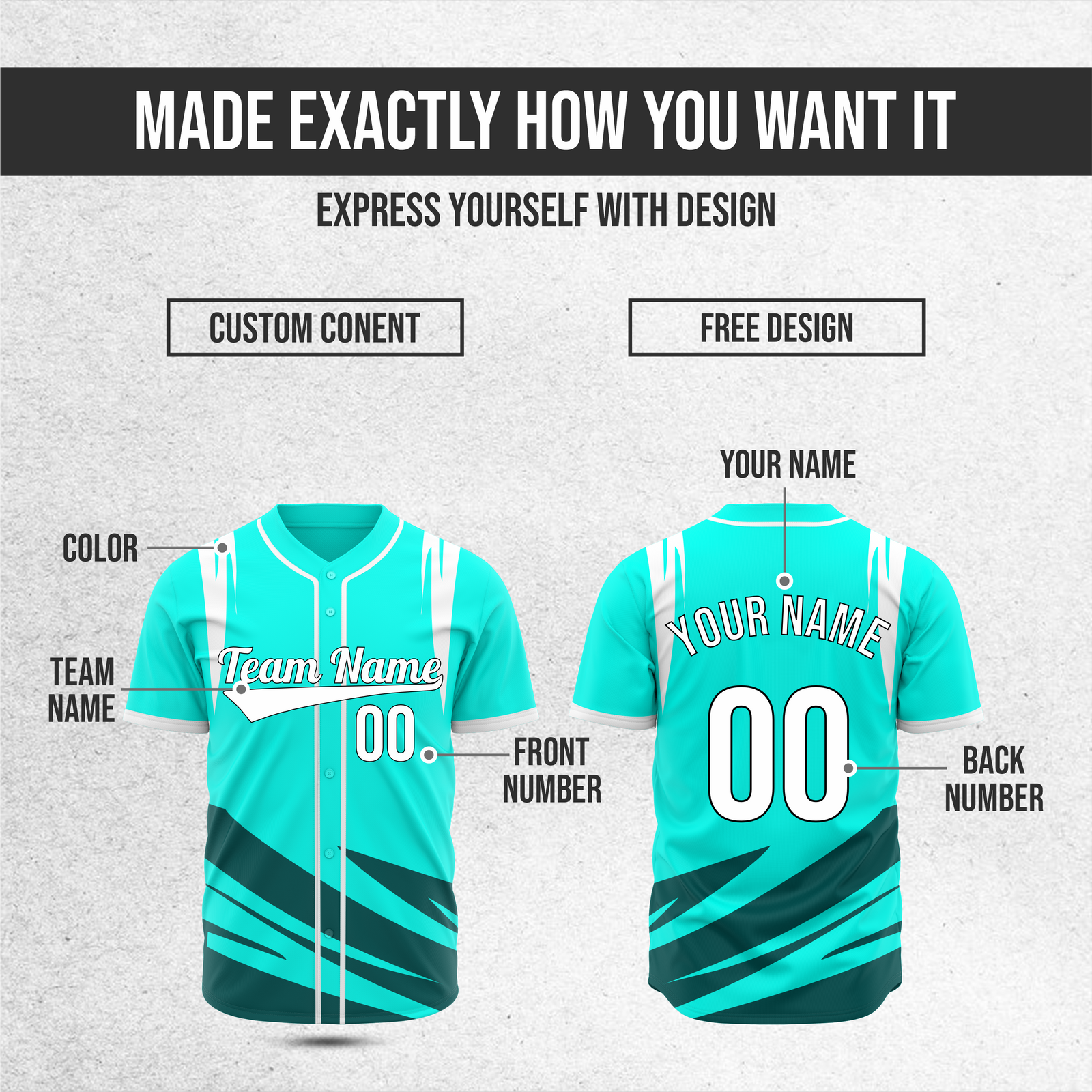 Custom Curve Edge Baseball Aqua Sports Jersey Personalized Uniform with Name & Number