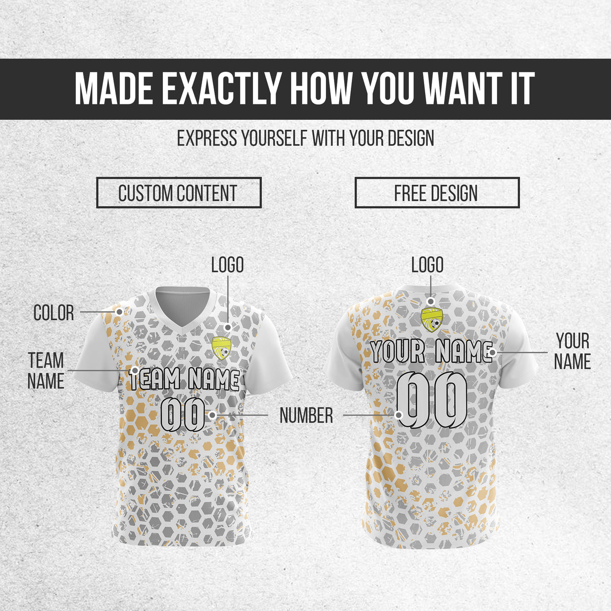 Custom Hex V-Full Pattern White Soccer sport Tops Jersey