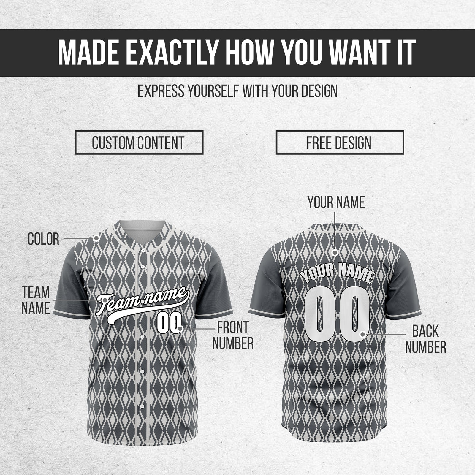 Custom Rhombic Edge Dark Grey Baseball Sports Jersey Personalized Uniform with Name & Number