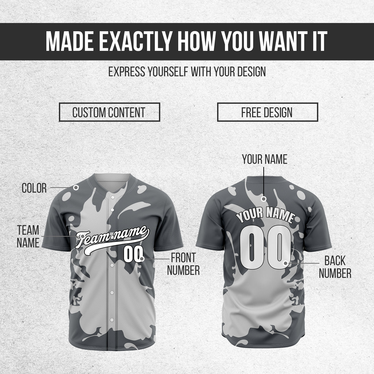 Custom Ink Splash Dark Grey Sports Jersey Personalized Uniform with Name & Number