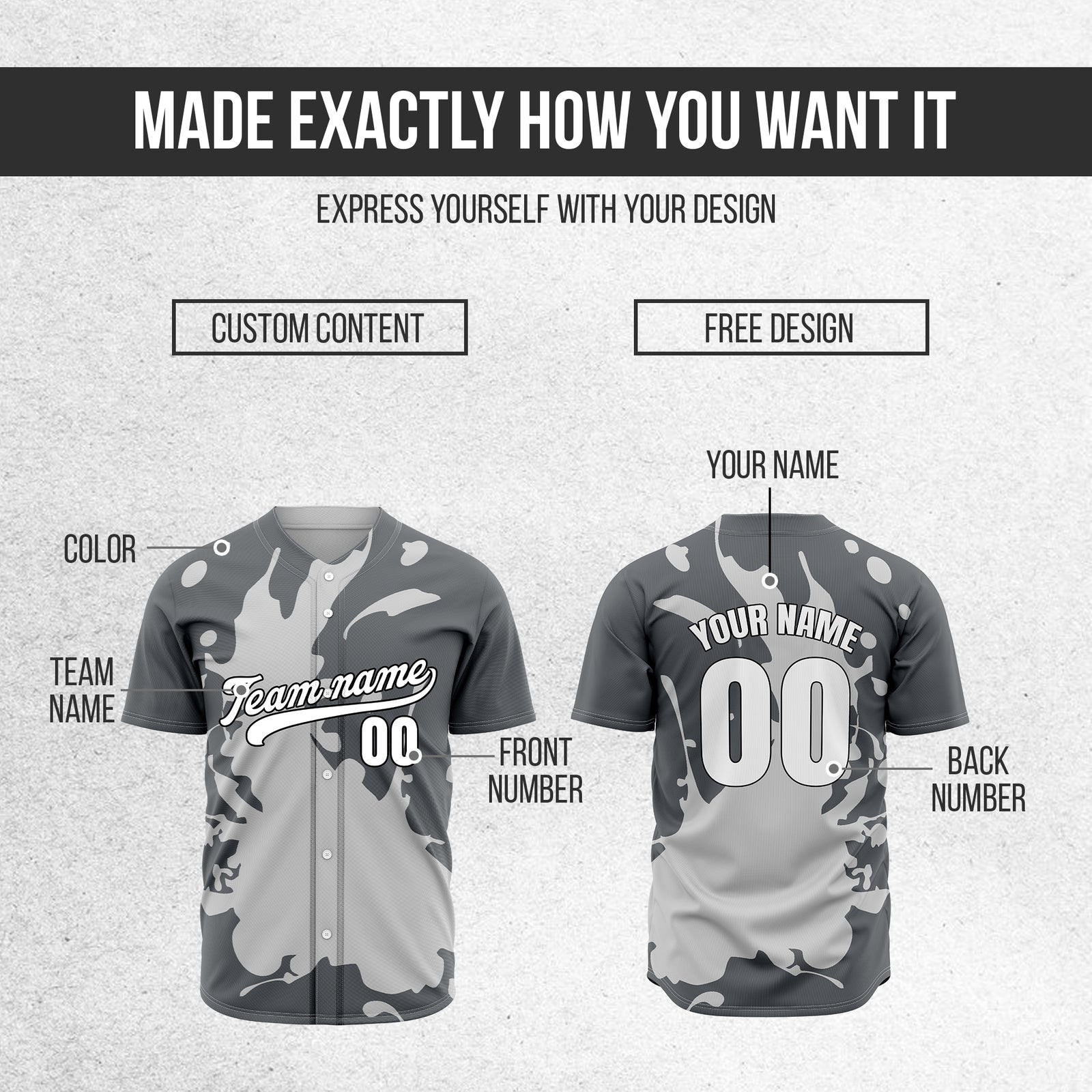 Custom Ink Splash Dark Grey Sports Jersey Personalized Uniform with Name & Number