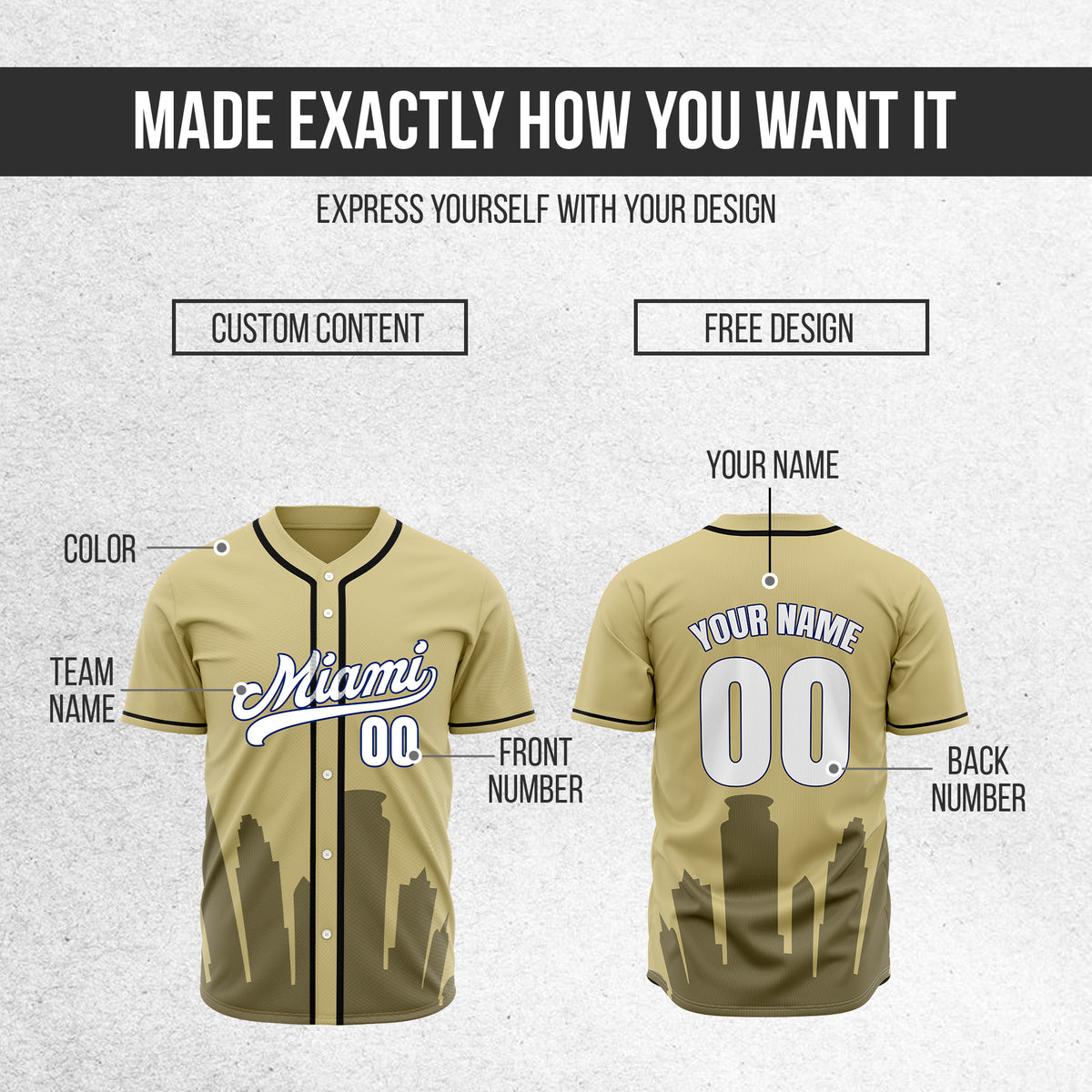 Custom City Tide Khaki Baseball Sports Jersey Personalized Uniform with Name & Number