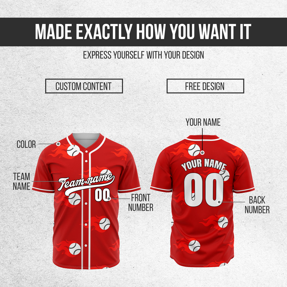 Custom Fireballers Red Baseball Sports Jersey Personalized Uniform with Name & Number