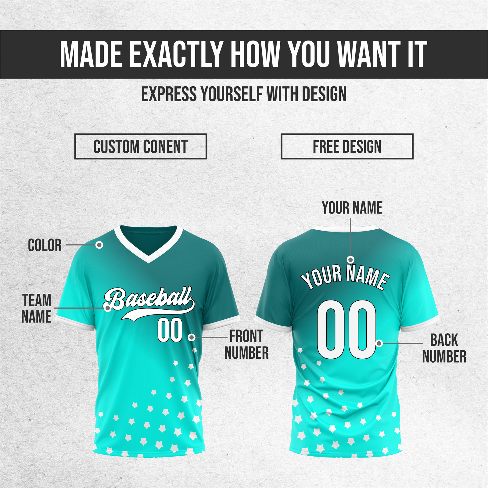 Custom Twilight Stars Baseball Aqua Sports Jersey Personalized Uniform with Name & Number
