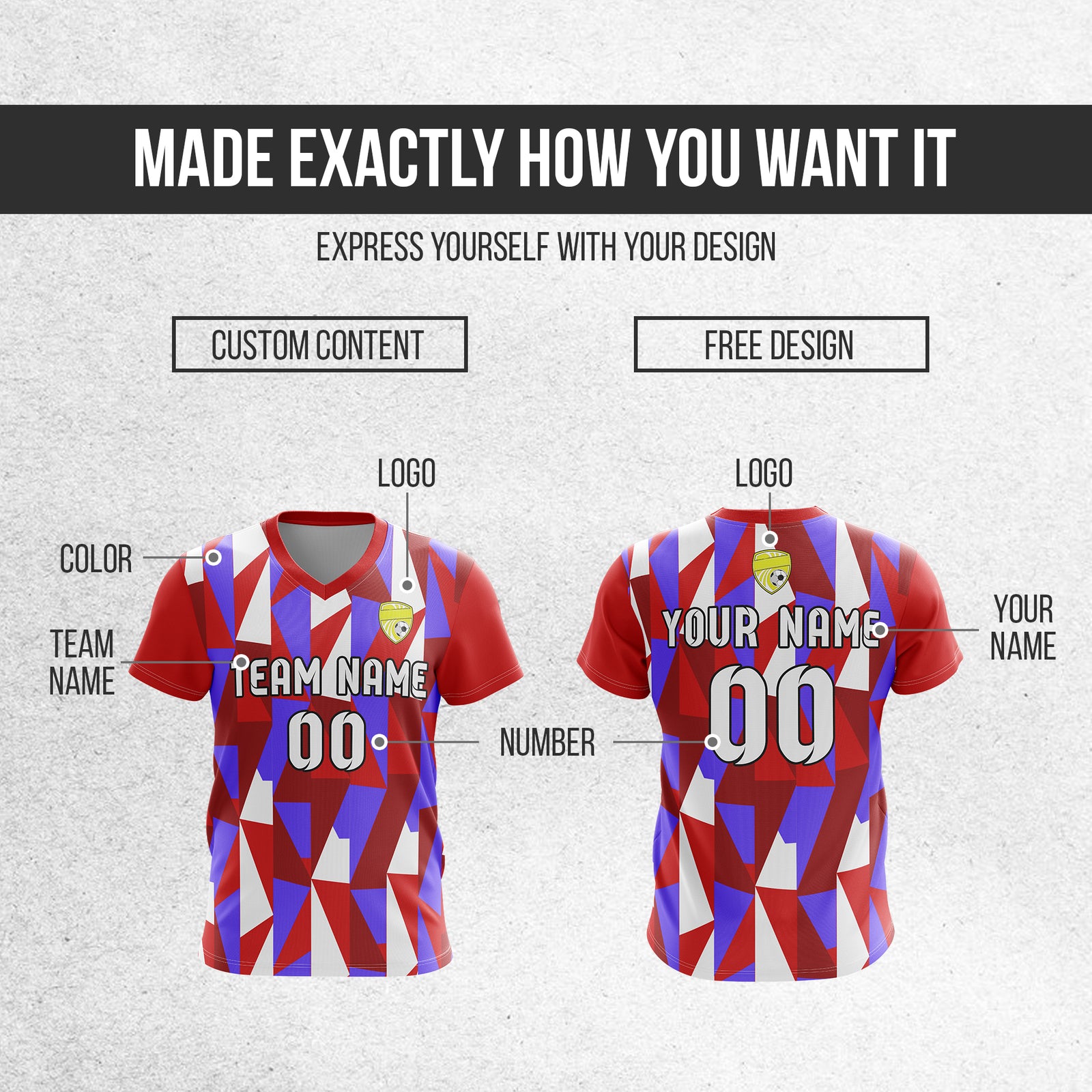 Custom Crystal V-Full Pattern Red Soccer sport Tops Jersey