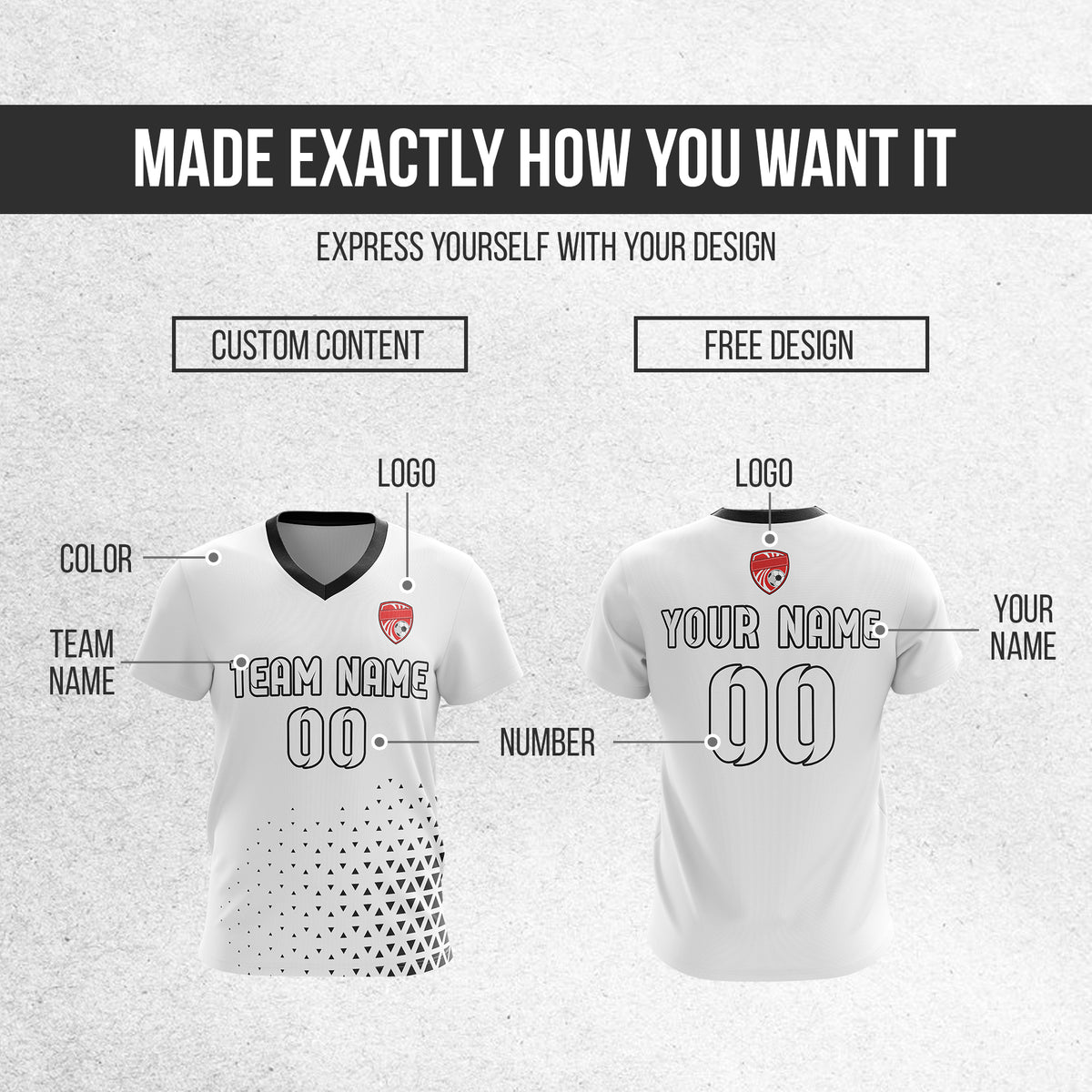 Custom Tri-Edge V-Side Pattern White Soccer sport Tops Jersey