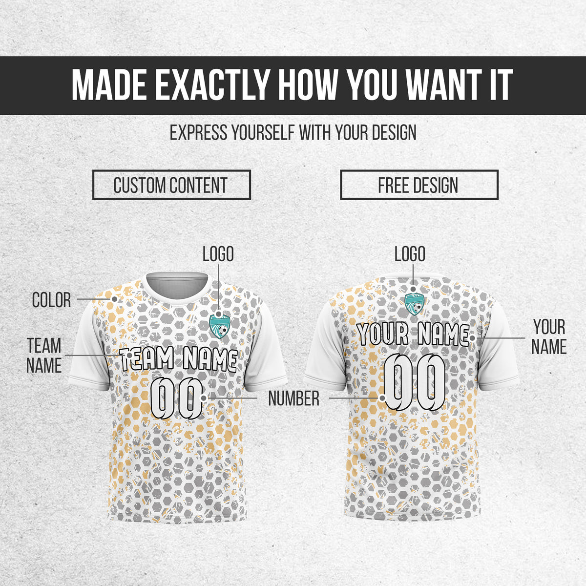 Custom Hex R-Full Pattern Soccer White Sport Tops Jersey