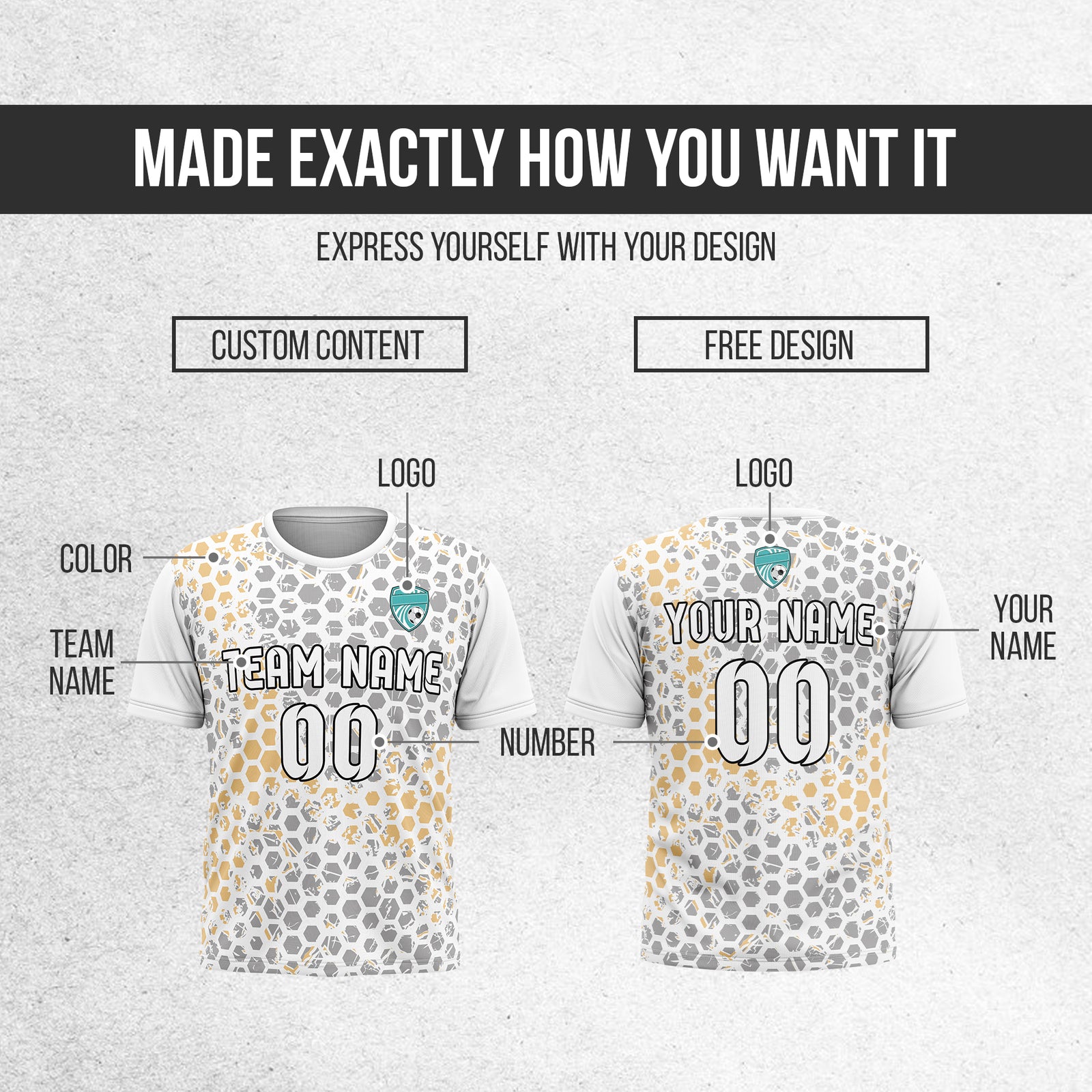 Custom Hex R-Full Pattern Soccer White Sport Tops Jersey