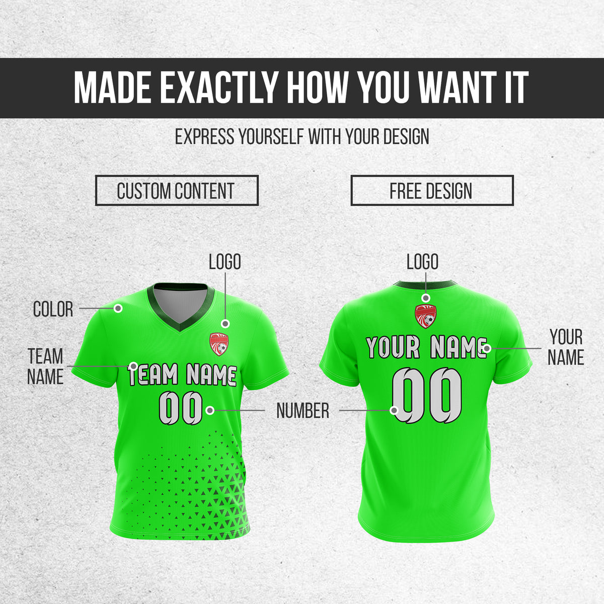 Custom Tri-Edge V-Side Pattern Neon Green Soccer sport Tops Jersey
