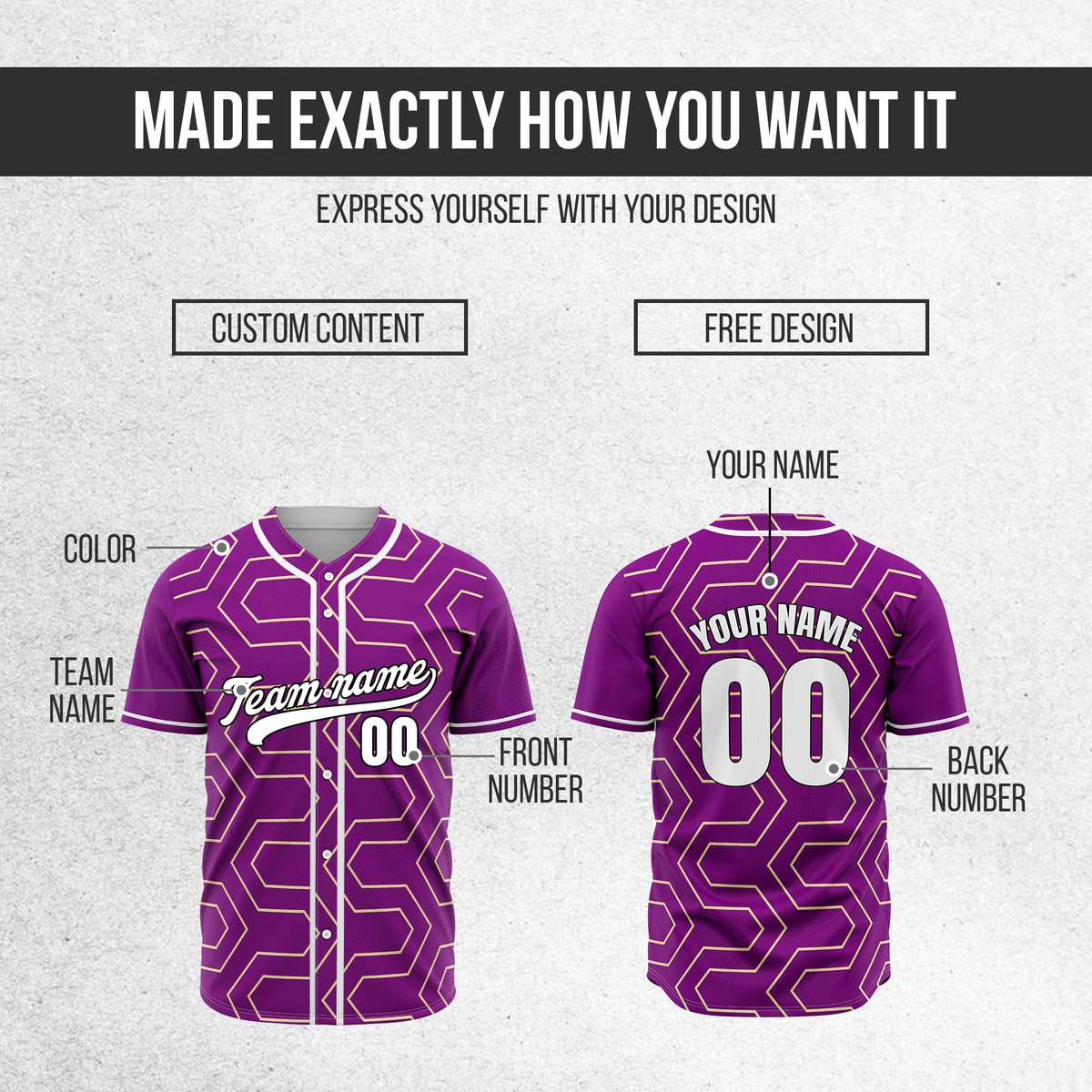 Custom Rhombus Rush Purple Baseball Sports Jersey Personalized Uniform with Name & Number