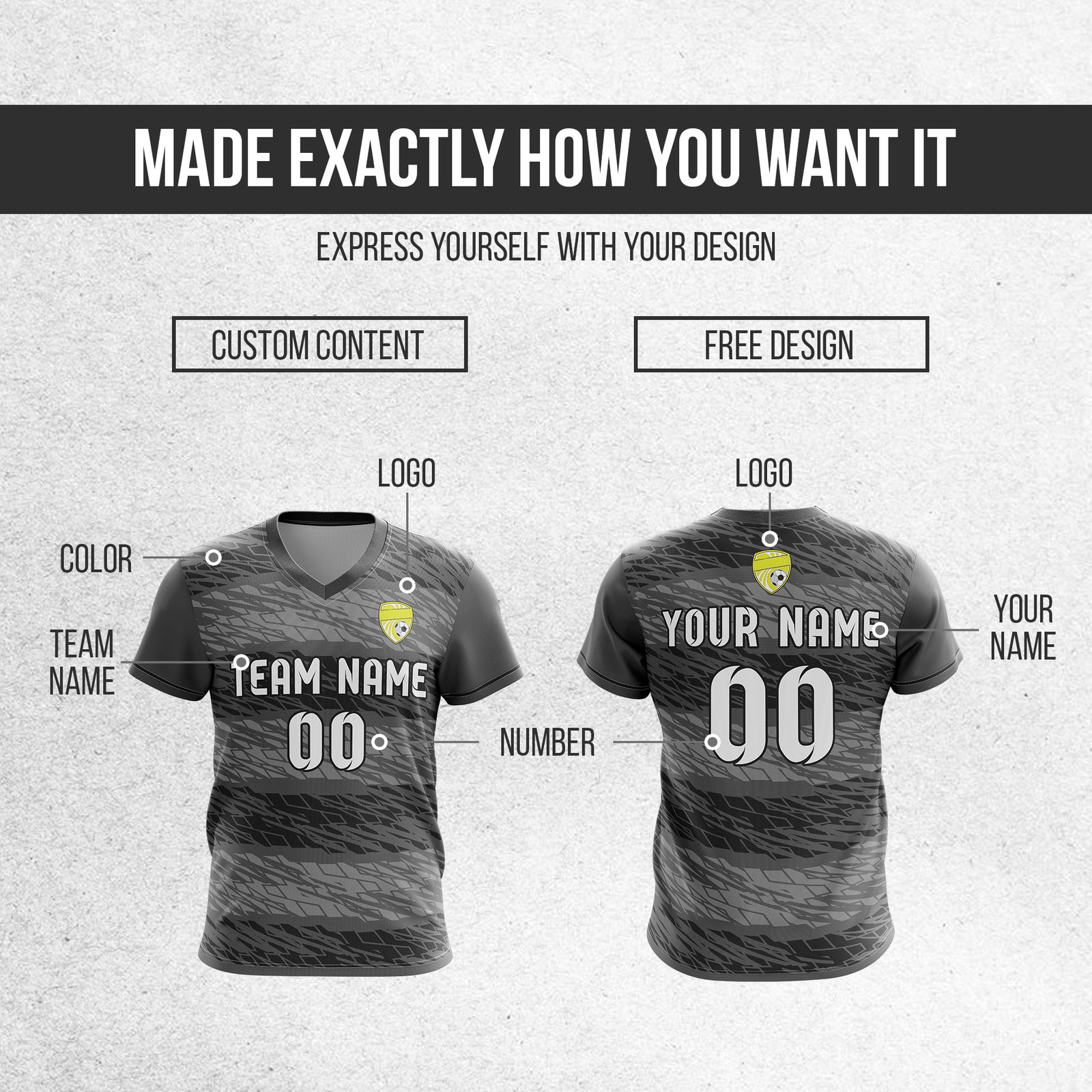 Custom Flare Strike V-Full Pattern Dark Grey Soccer sport Tops Jersey